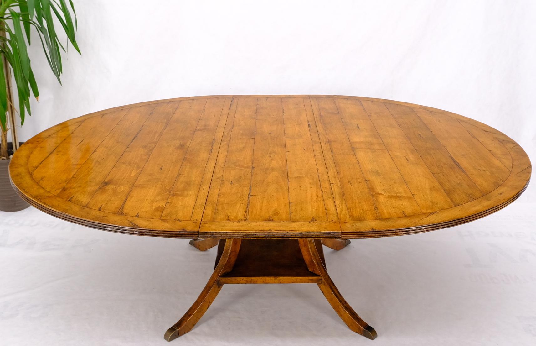 Large Solid Board Splayed Legs Round Dining Table One Leaf 4