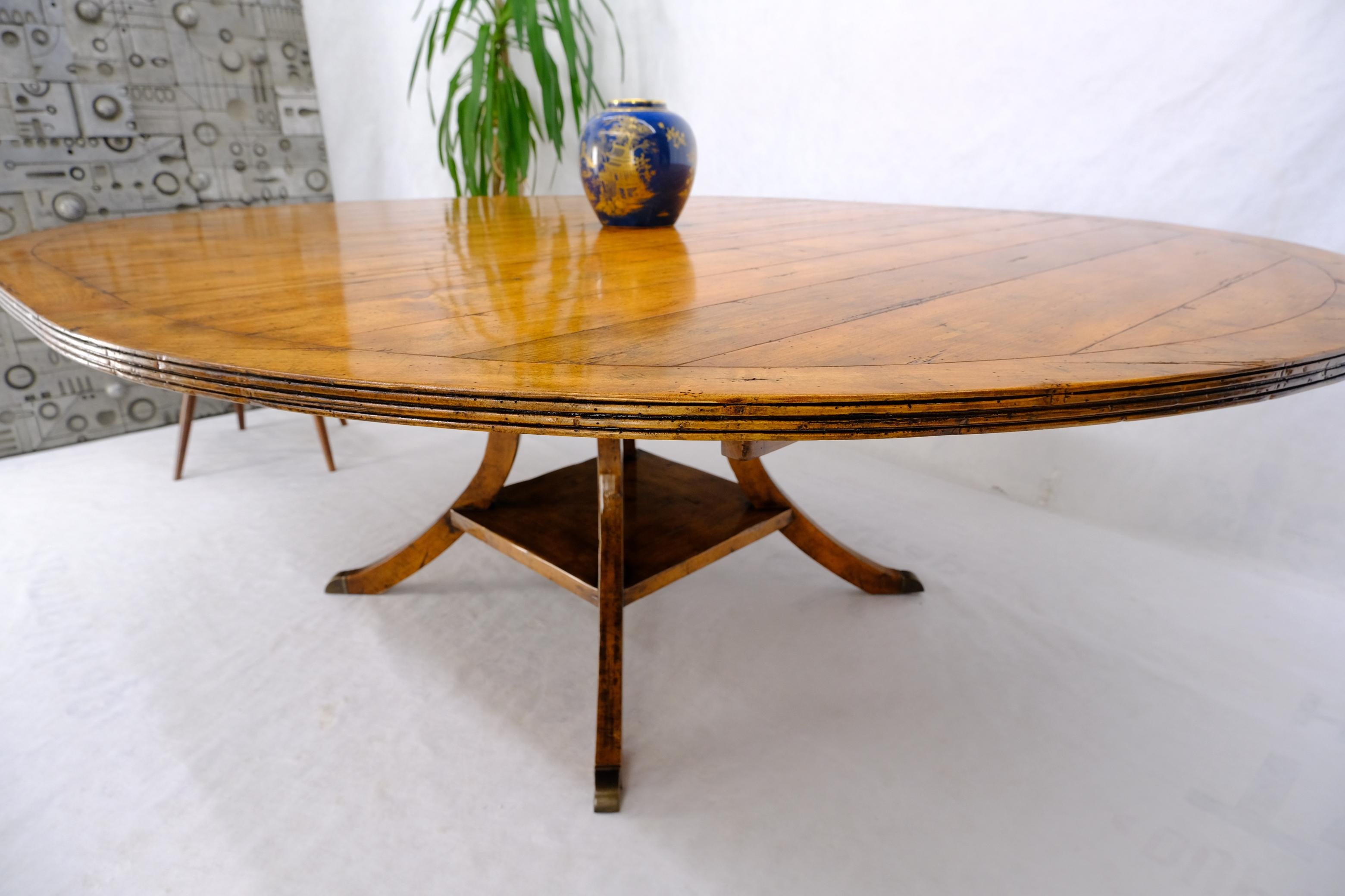 Large Solid Board Splayed Legs Round Dining Table One Leaf 7