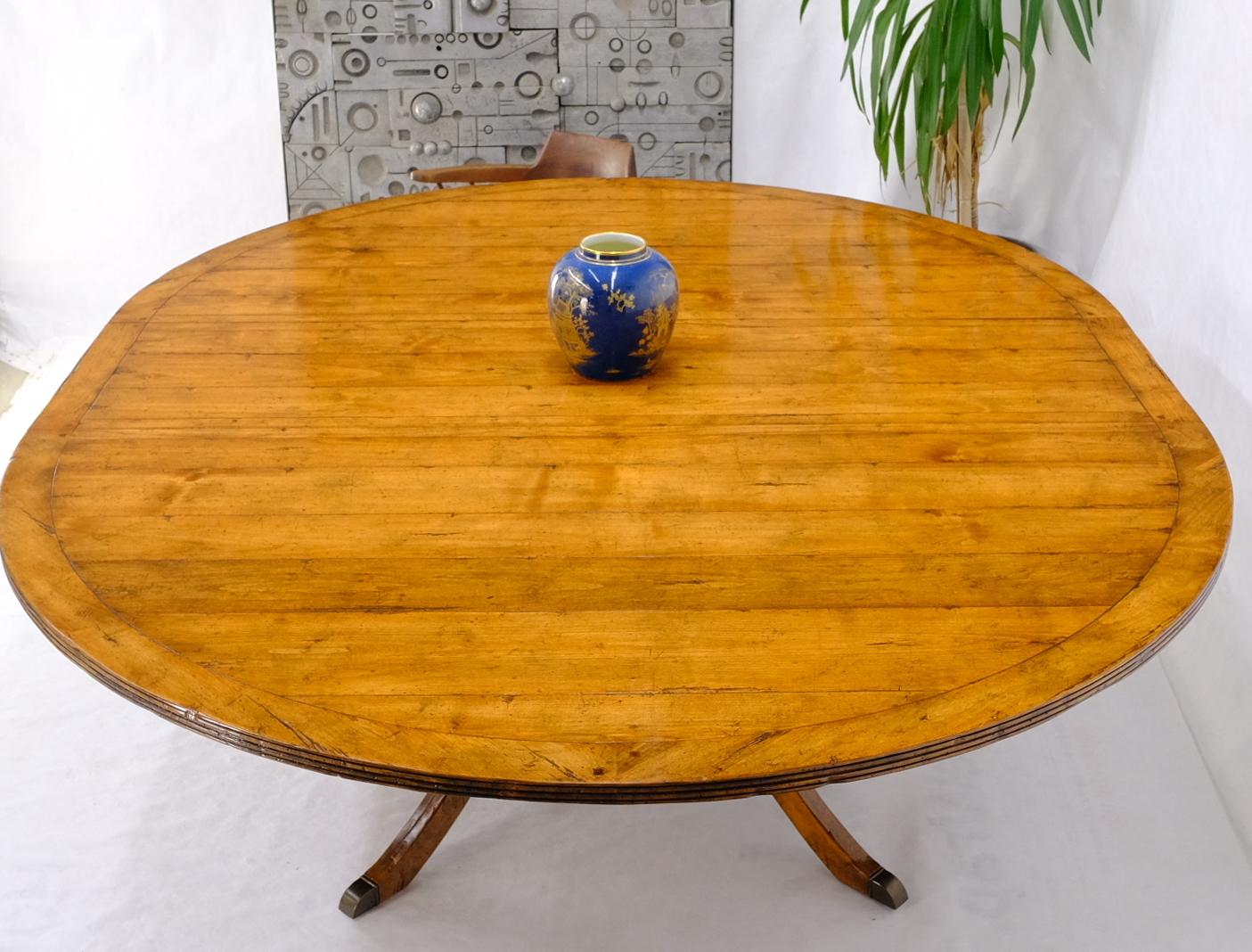 Large Solid Board Splayed Legs Round Dining Table One Leaf 8