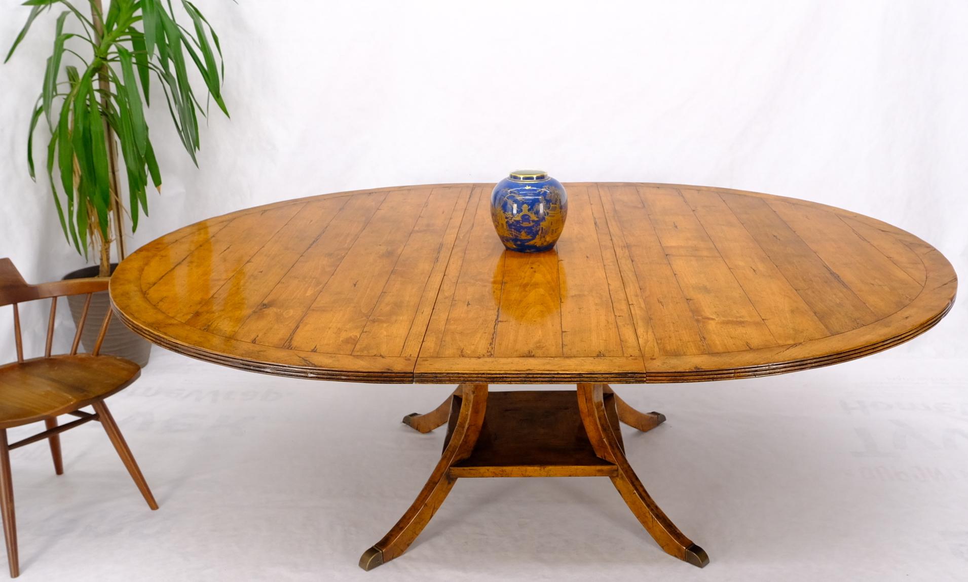 Large Solid Board Splayed Legs Round Dining Table One Leaf 9