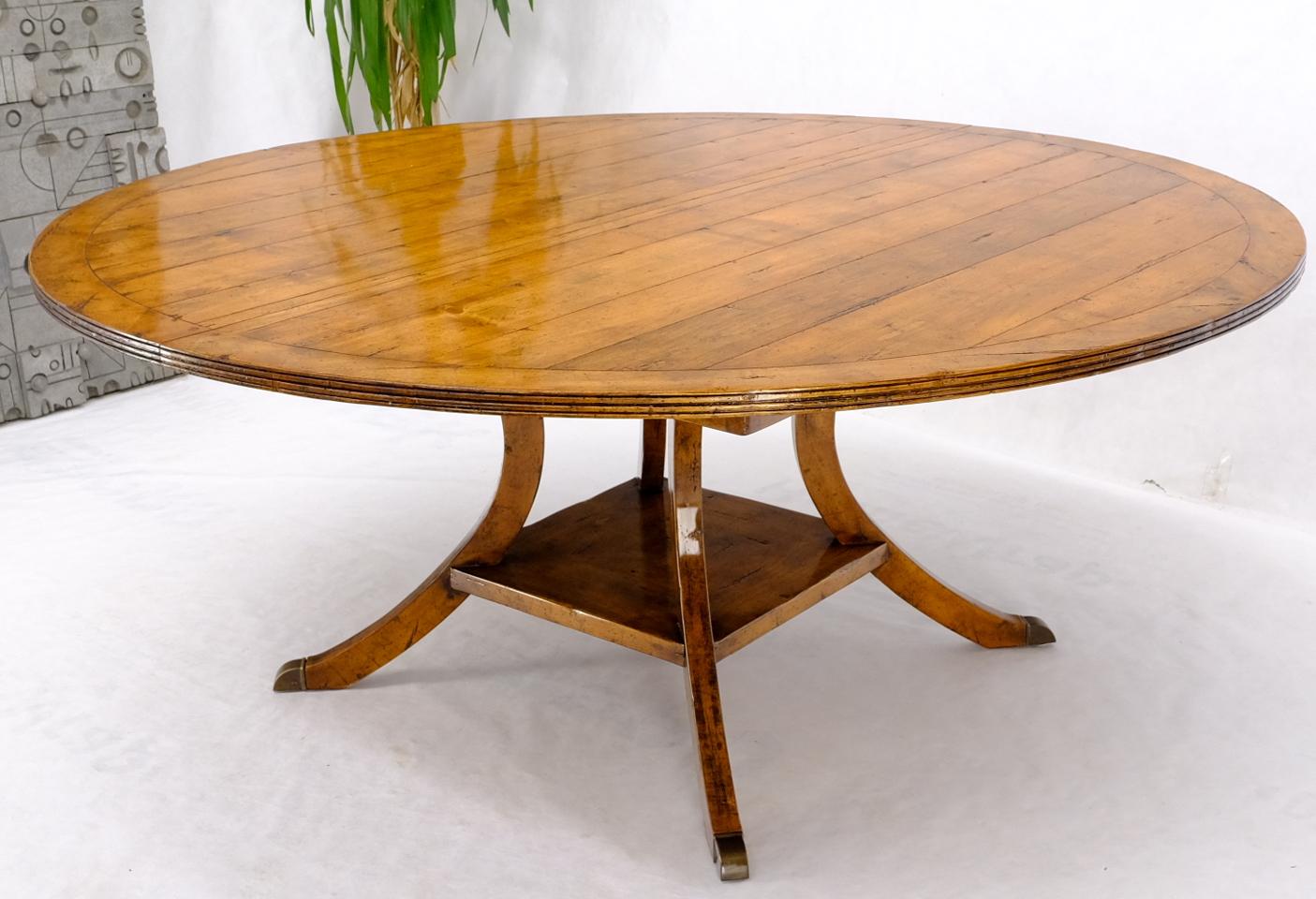 Country Large Solid Board Splayed Legs Round Dining Table One Leaf