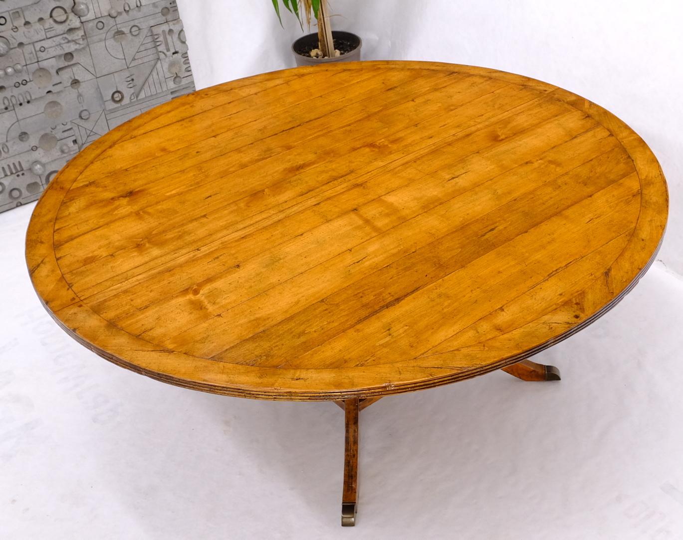 Lacquered Large Solid Board Splayed Legs Round Dining Table One Leaf