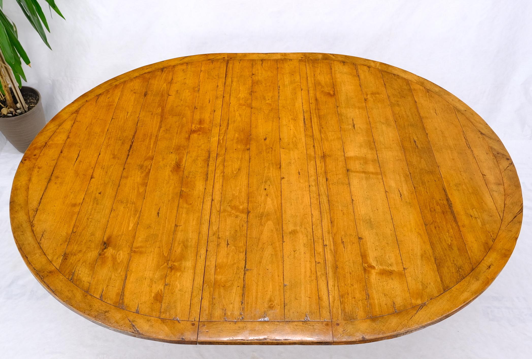 Large Solid Board Splayed Legs Round Dining Table One Leaf 1