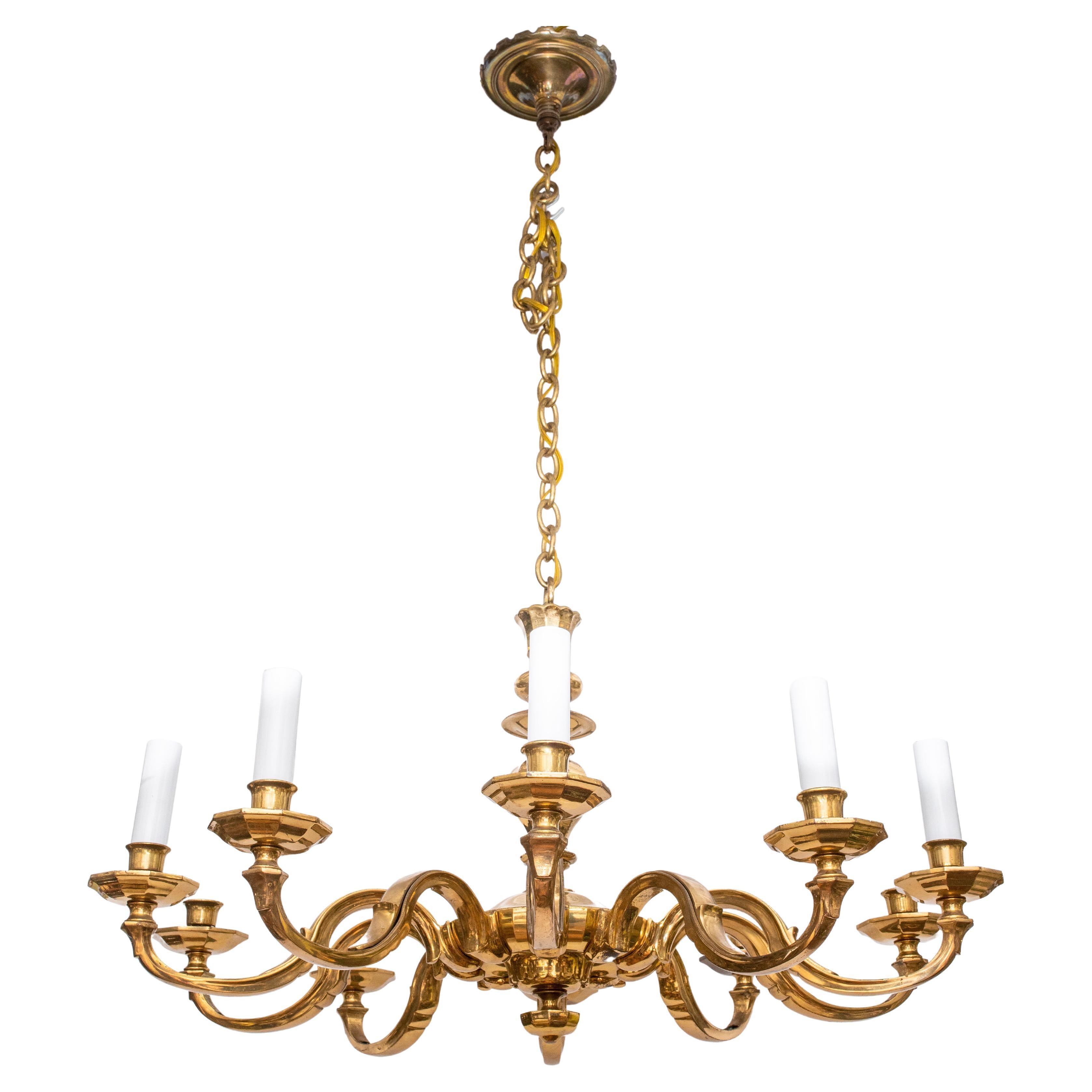 Large Solid Brass 10 Arm Chandelier