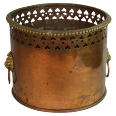 Grand Cache-pot/Planter/Porte-bûches en laiton et cuivre Poignées Lion
