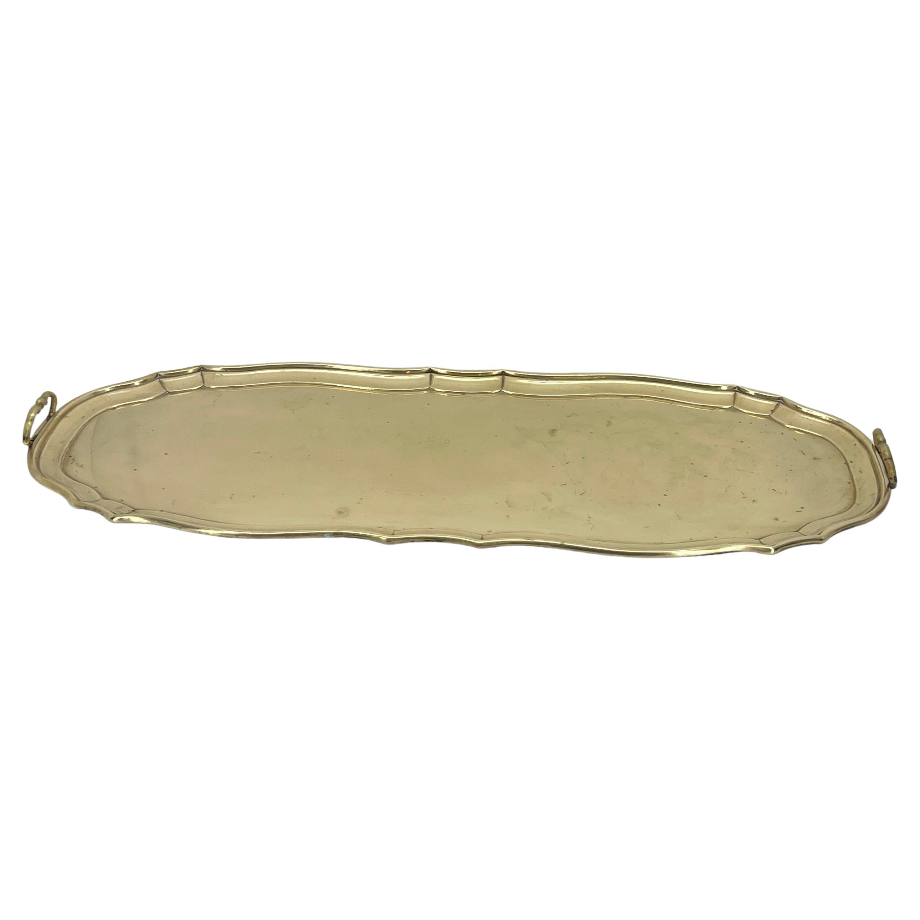 Hand-Crafted Large Solid Brass Art Nouveau Centerpiece Barware Tray