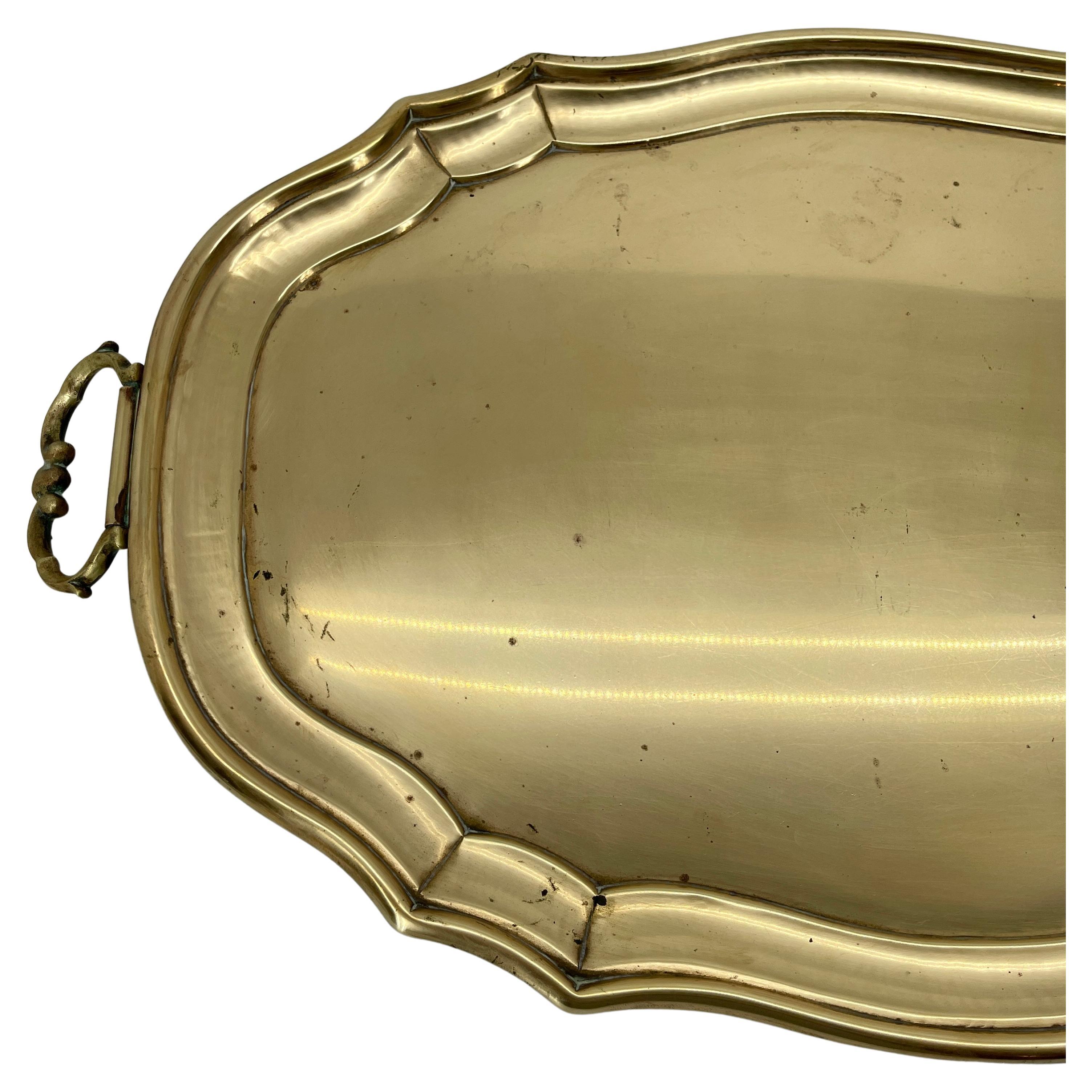 20th Century Large Solid Brass Art Nouveau Centerpiece Barware Tray