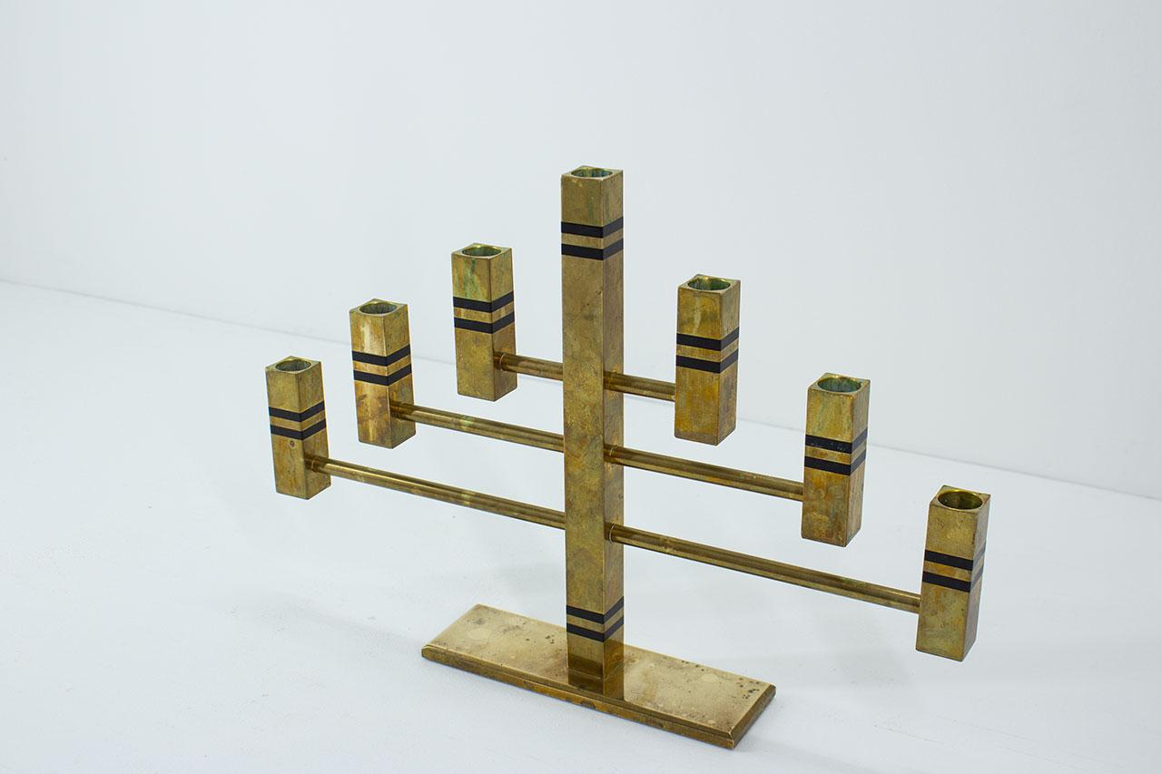 Scandinavian Modern Large Solid Brass Candelabra by Vällonmässing, Sweden For Sale