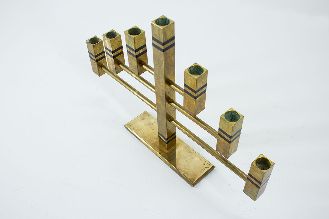 Swedish Large Solid Brass Candelabra by Vällonmässing, Sweden For Sale