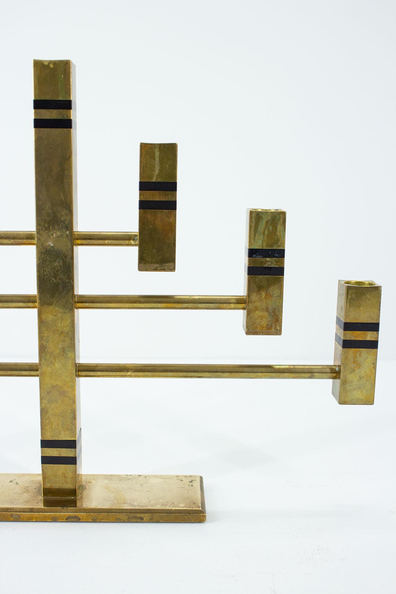 Large Solid Brass Candelabra by Vällonmässing, Sweden In Good Condition For Sale In Stockholm, Stockholms län