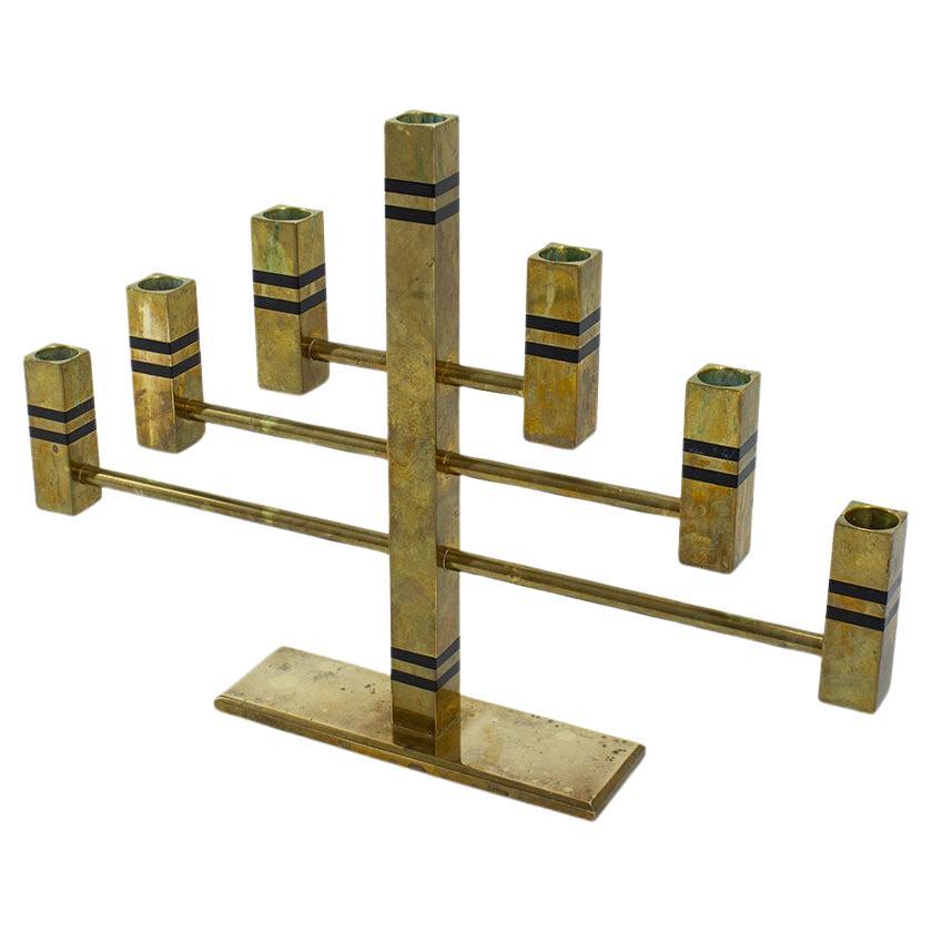 Large Solid Brass Candelabra by Vällonmässing, Sweden For Sale