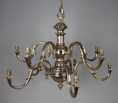 Large Solid Brass Dutch Style Two Tier Ten Light Chandelier