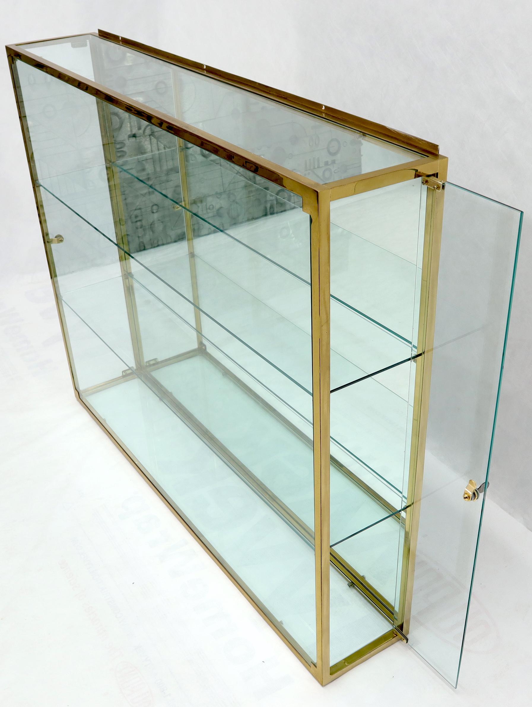 20th Century Large Solid Brass Frame Square Hanging Wall Unit Display Case Shelves Unit