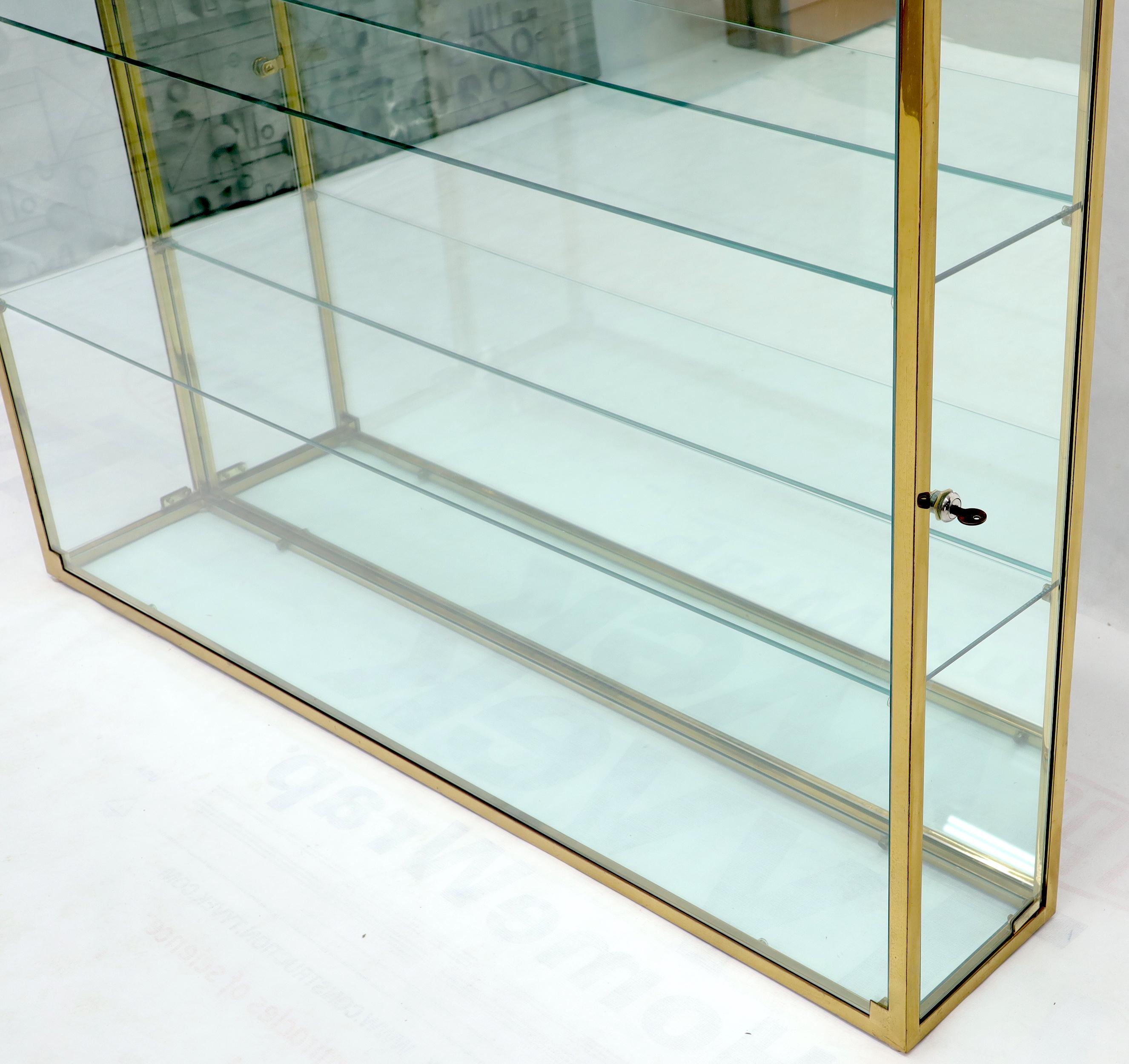 Mid-Century Modern Large Solid Brass Frame Square Hanging Wall Unit Display Case Shelves Unit