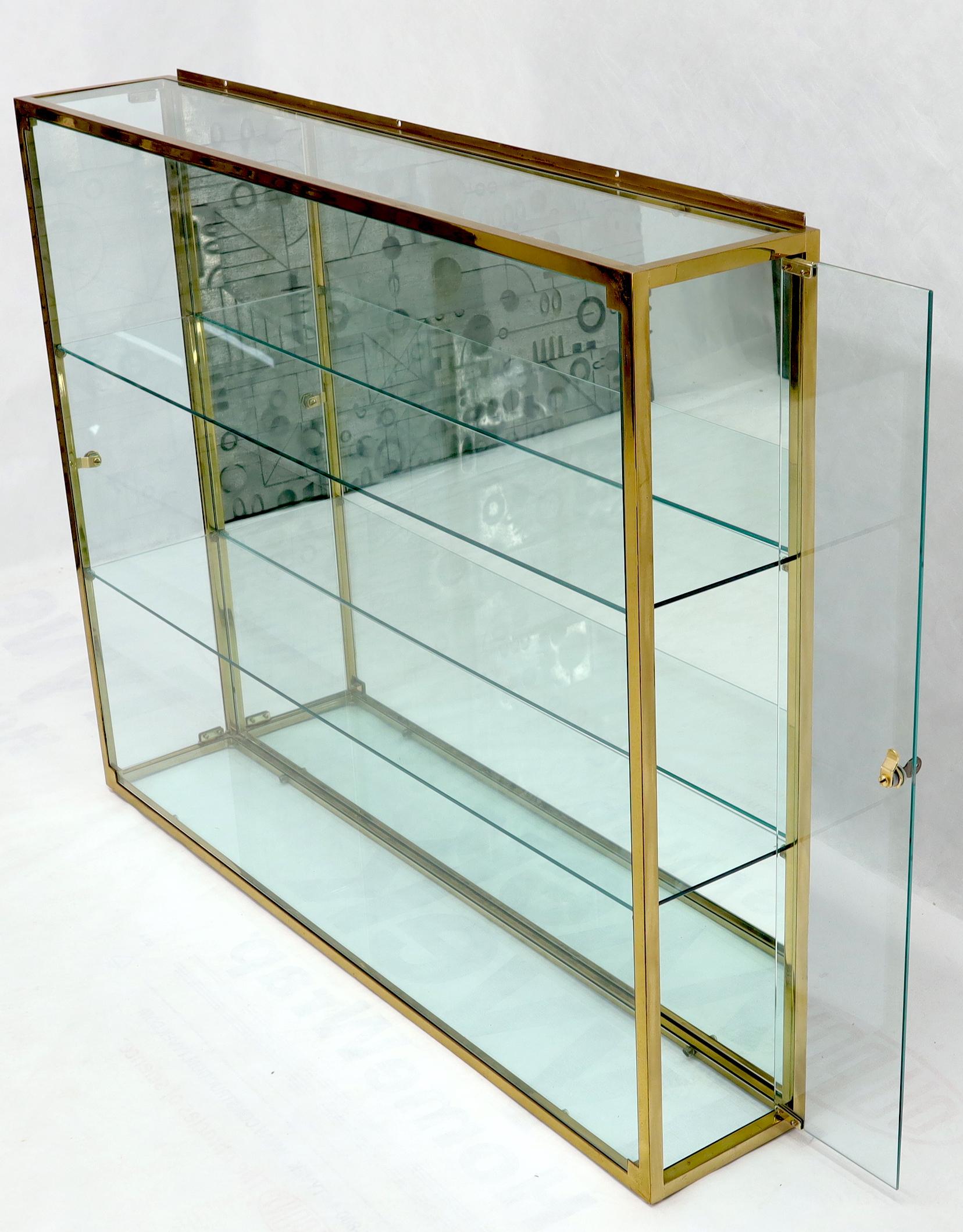 Large Solid Brass Frame Square Hanging Wall Unit Display Case Shelves Unit In Excellent Condition In Rockaway, NJ