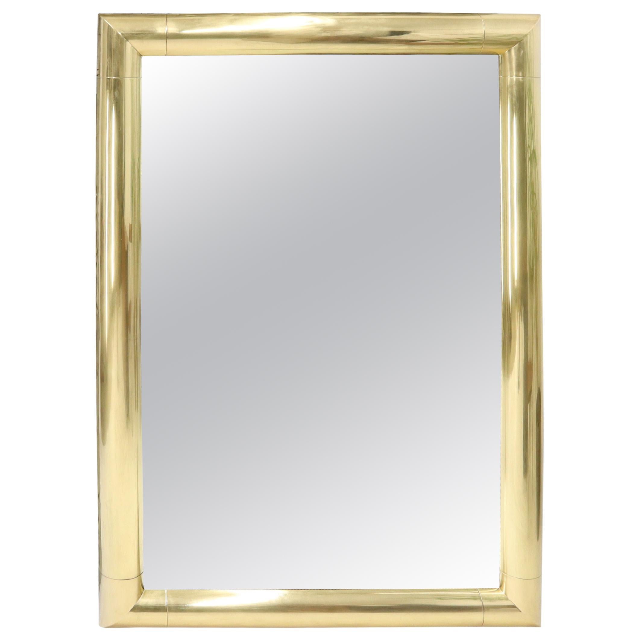 Large Solid Brass Half Round Profile Frame Rectangular Wall Mirror For Sale