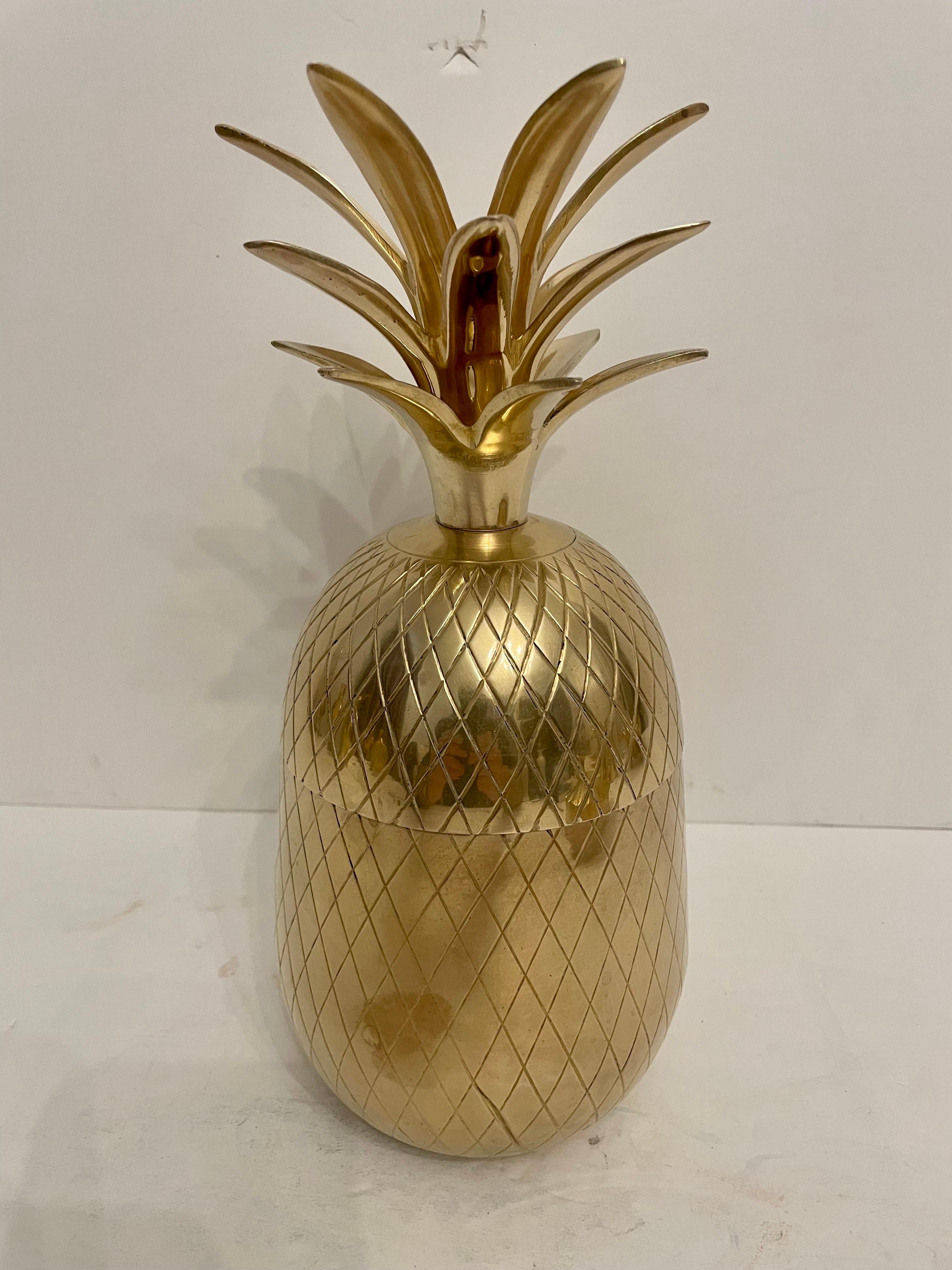 20th Century Large Solid Brass Pineapple Covered Container For Sale