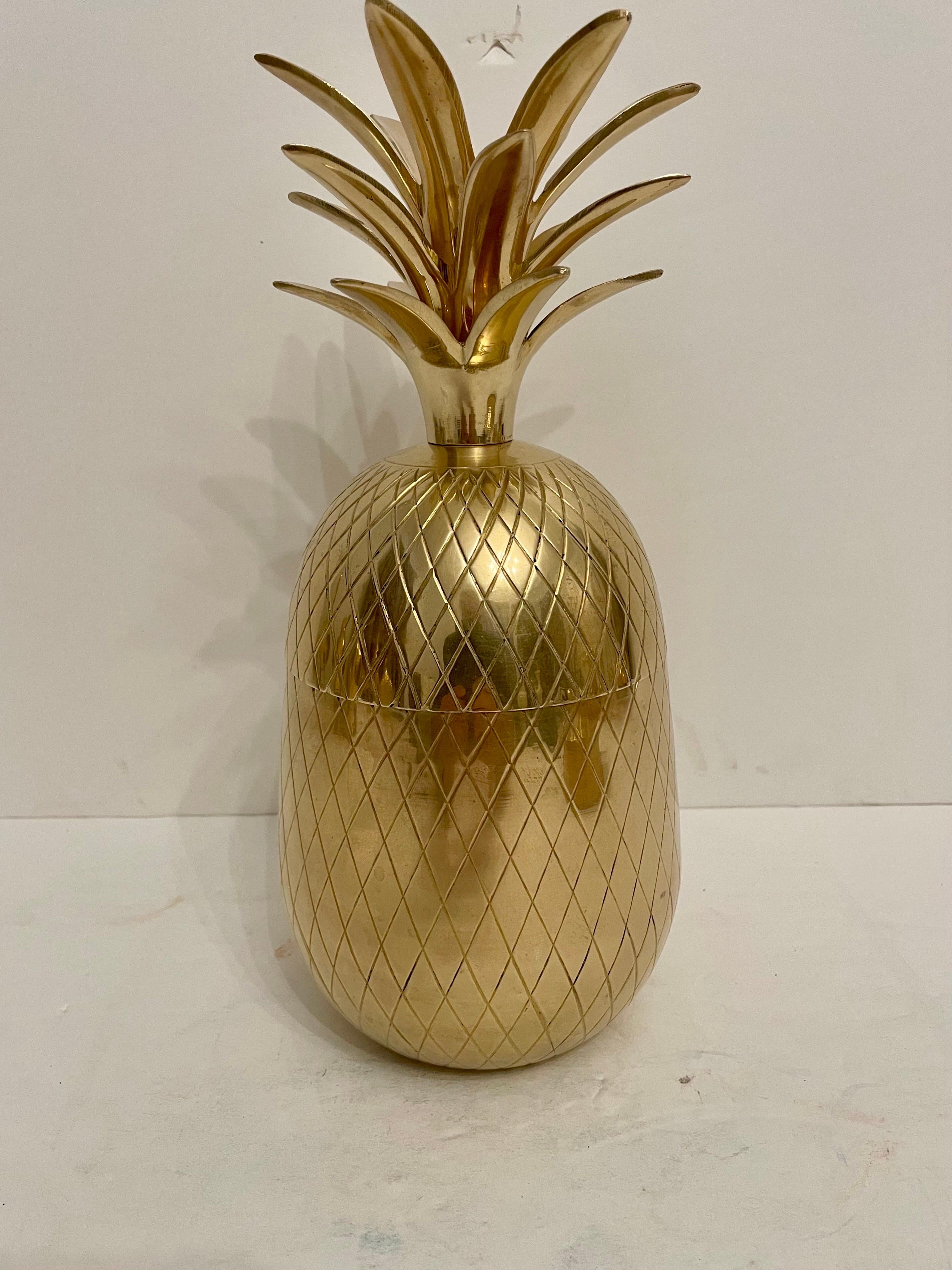 Large Solid Brass Pineapple Covered Container For Sale 1
