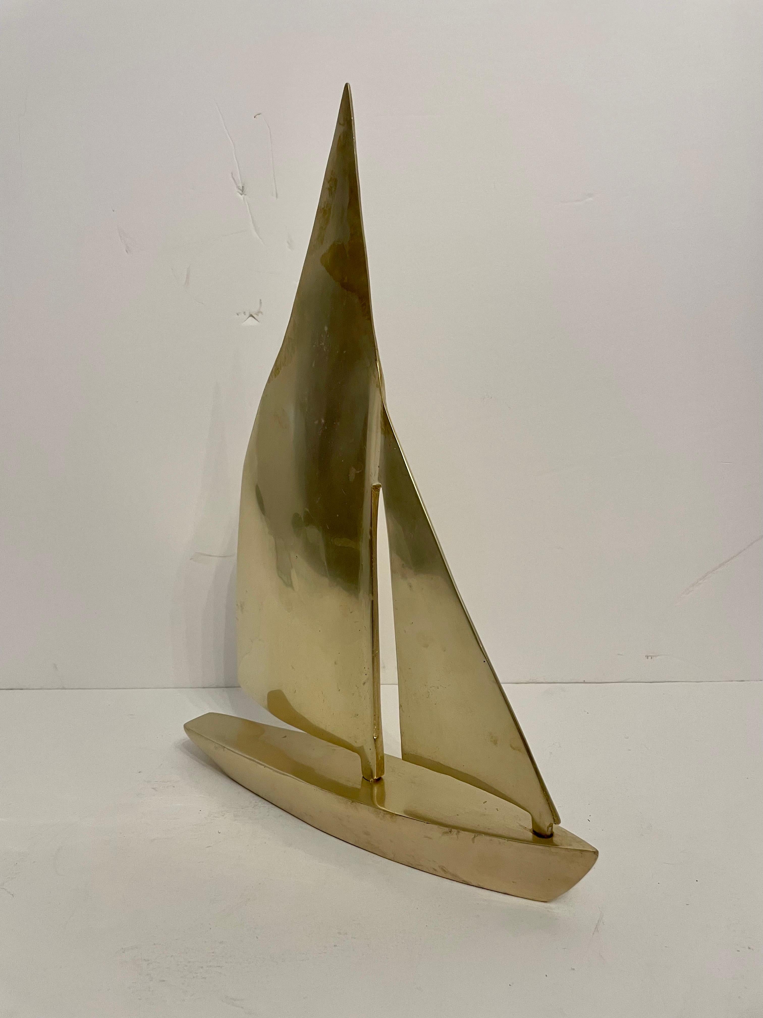 Mid-Century Modern Large Solid Brass Sailboat Sculpture  For Sale