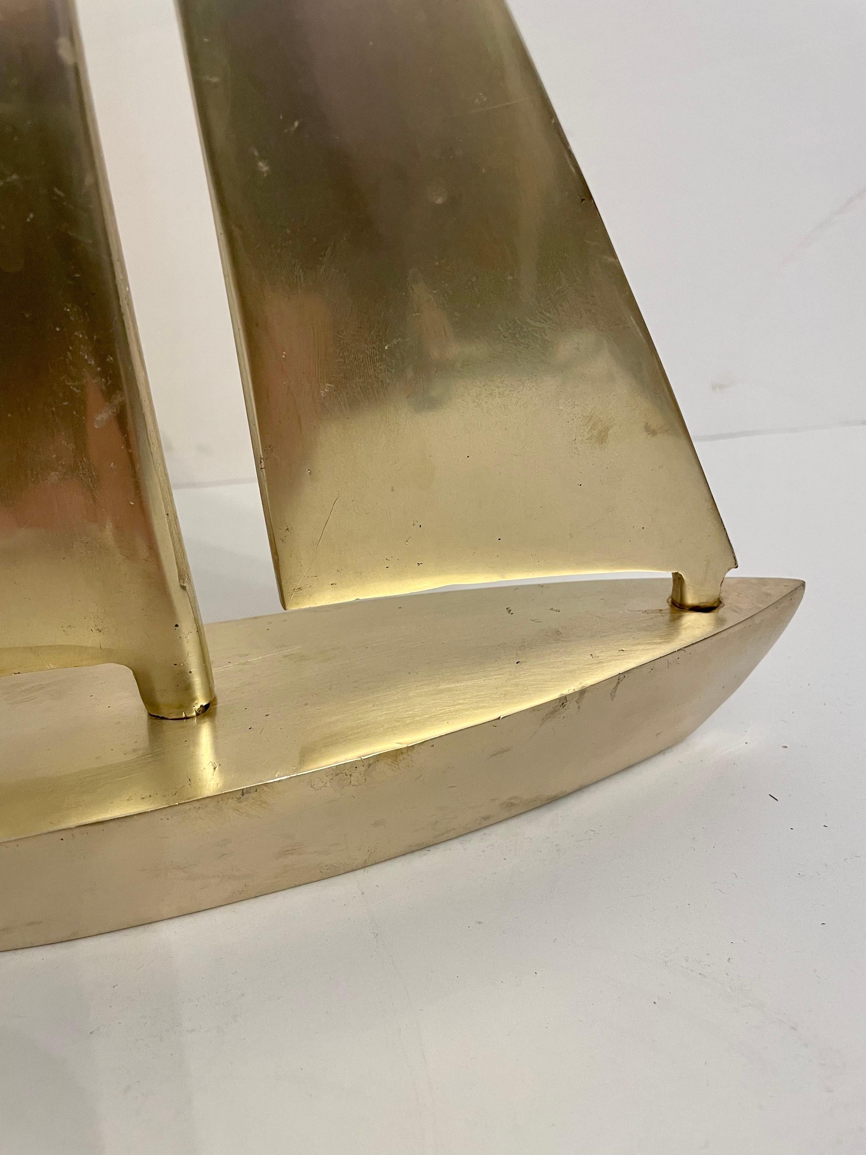 Large Solid Brass Sailboat Sculpture  In Good Condition For Sale In New York, NY