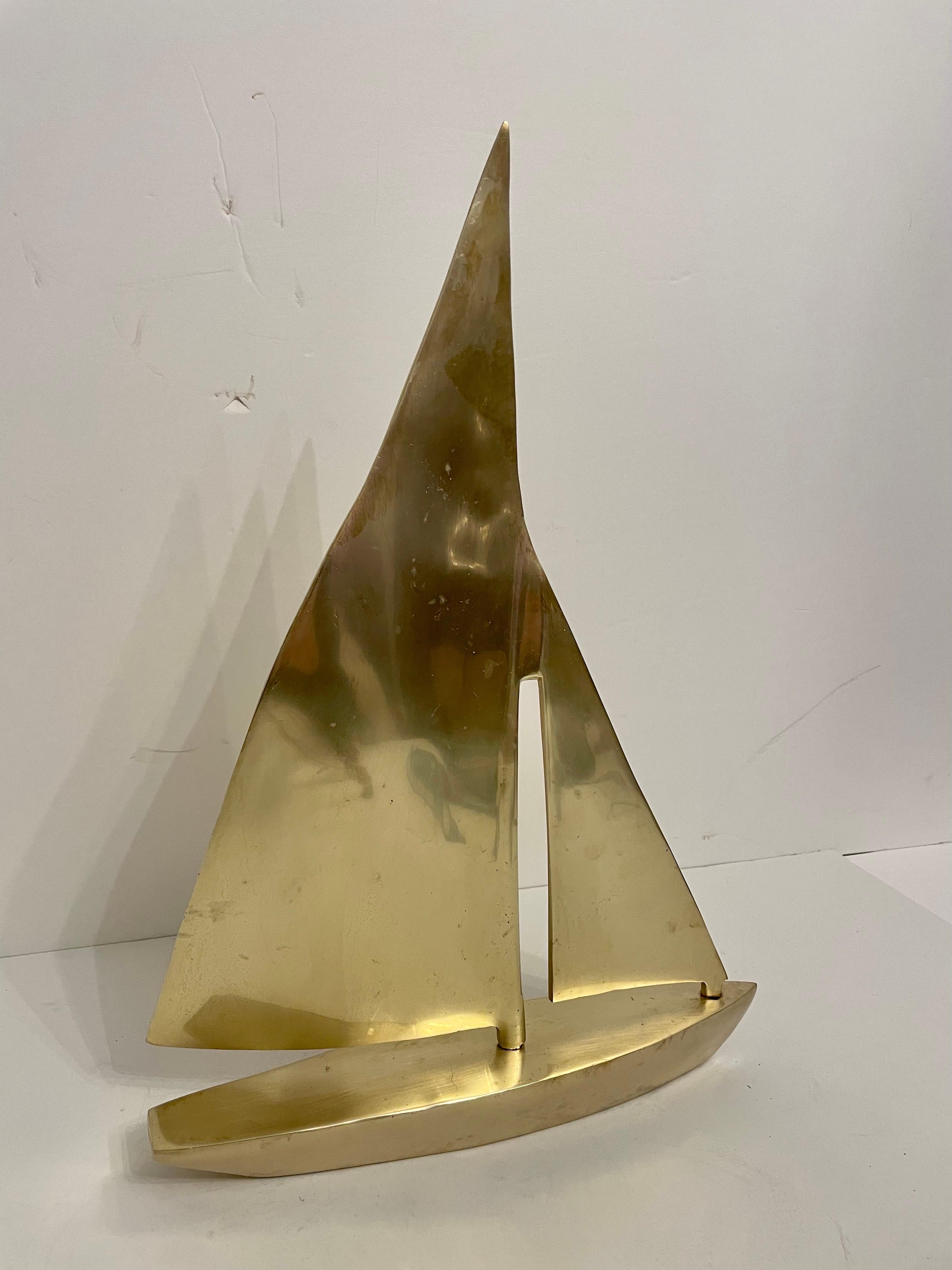 20th Century Large Solid Brass Sailboat Sculpture  For Sale