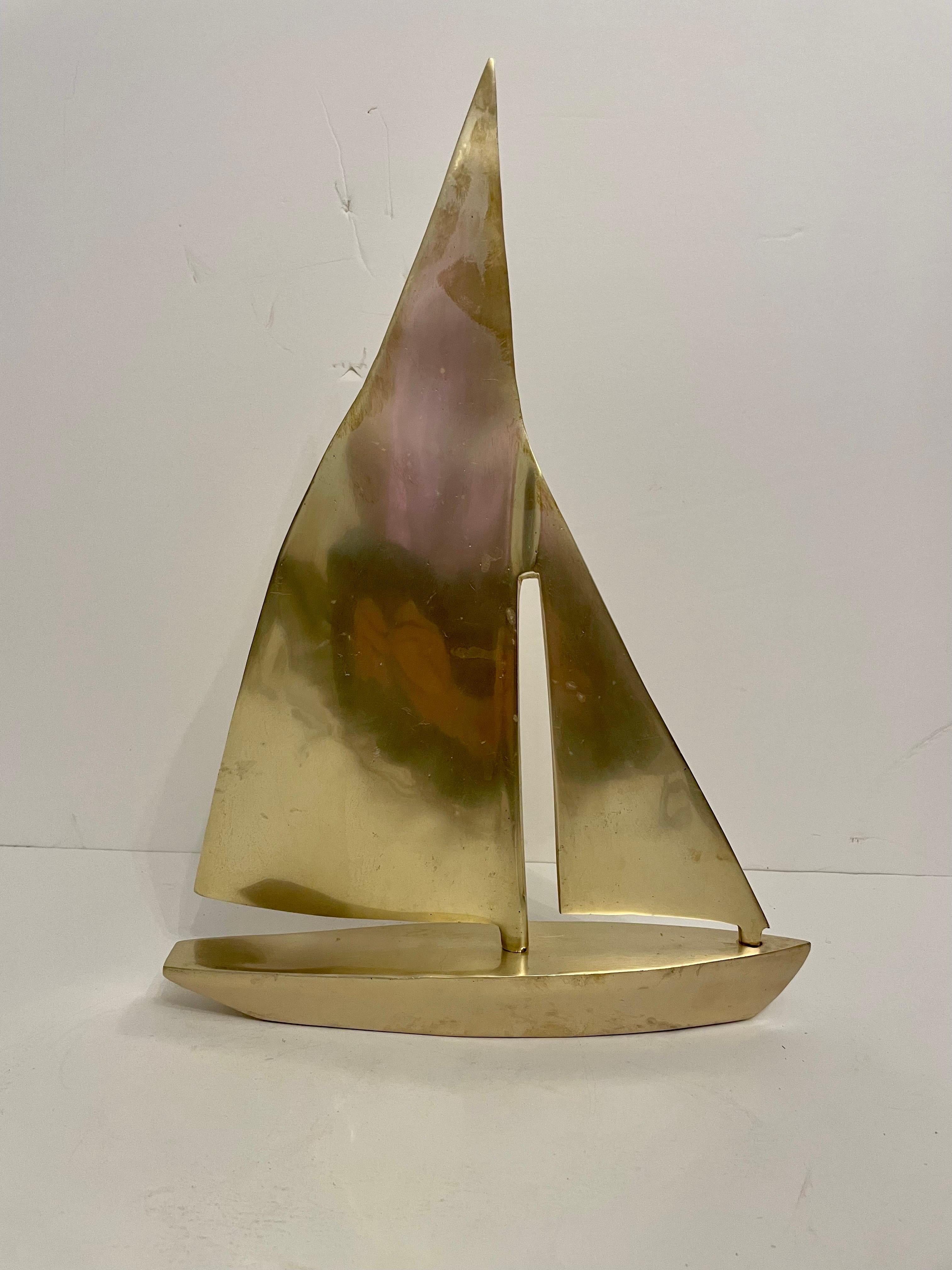 Large Solid Brass Sailboat Sculpture  For Sale 1