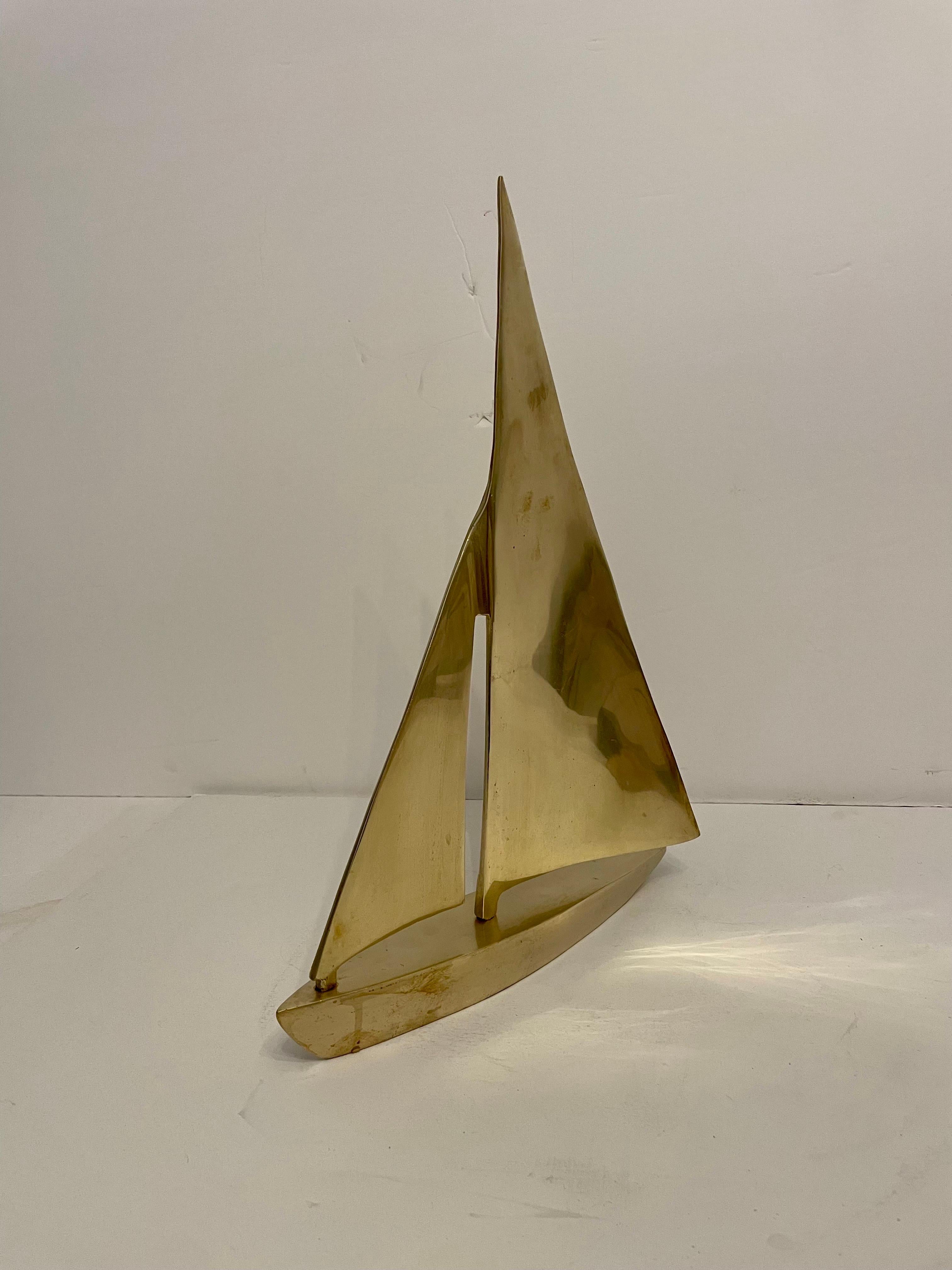 Large Solid Brass Sailboat Sculpture  For Sale 2