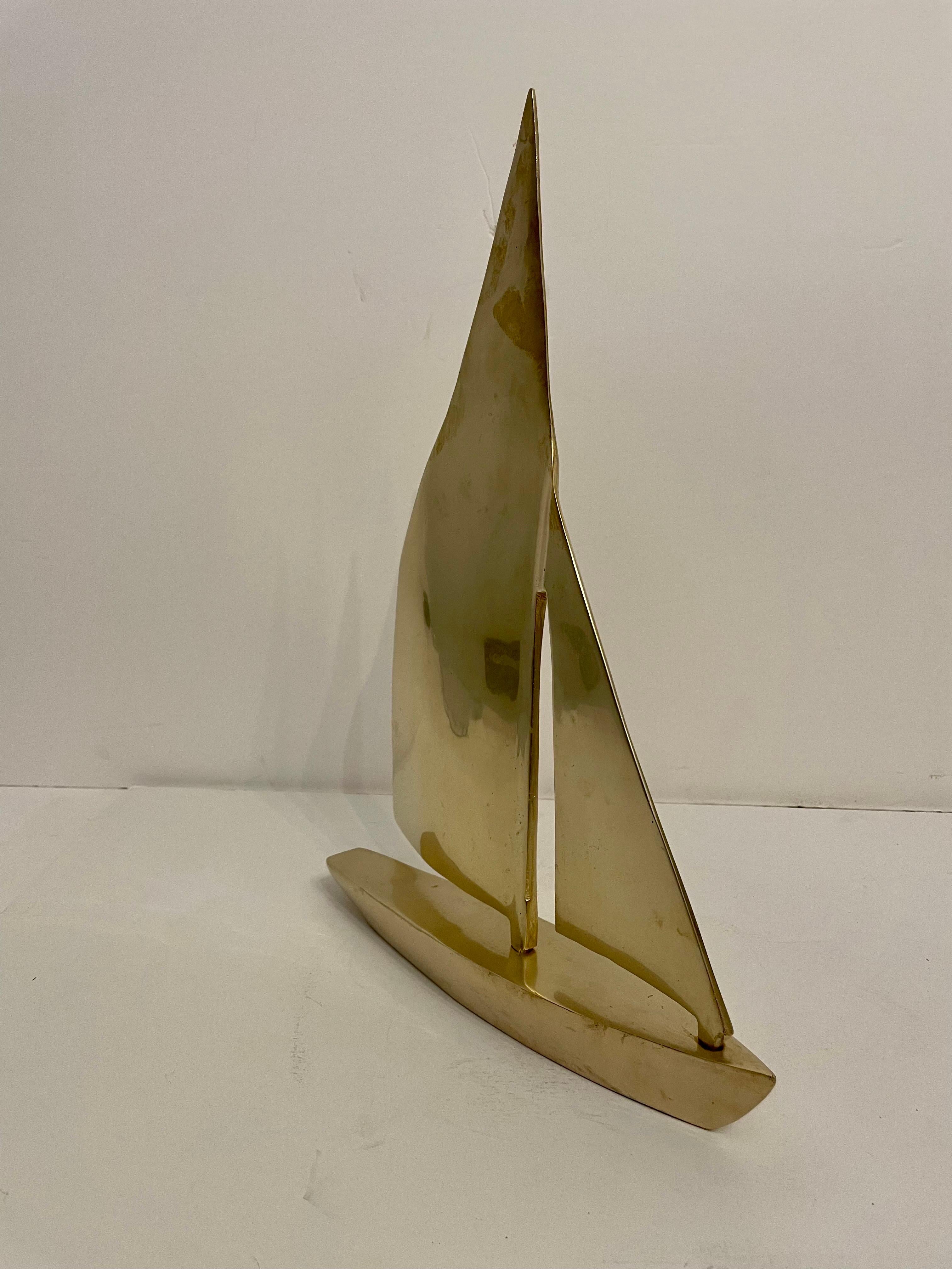 Large Solid Brass Sailboat Sculpture  For Sale 3