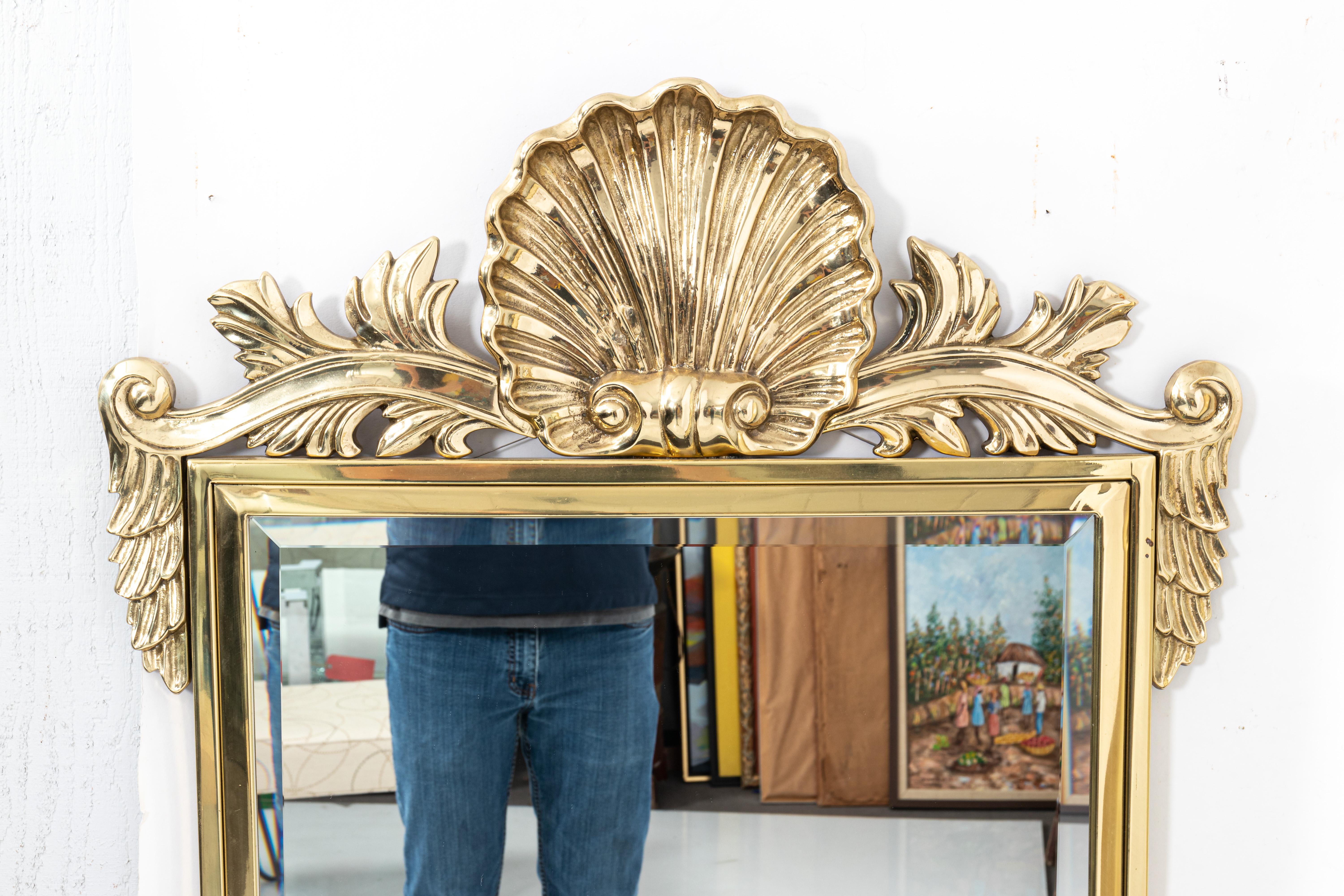 Large Solid Brass Shell Motif Beveled Mirror In Good Condition In New York, NY