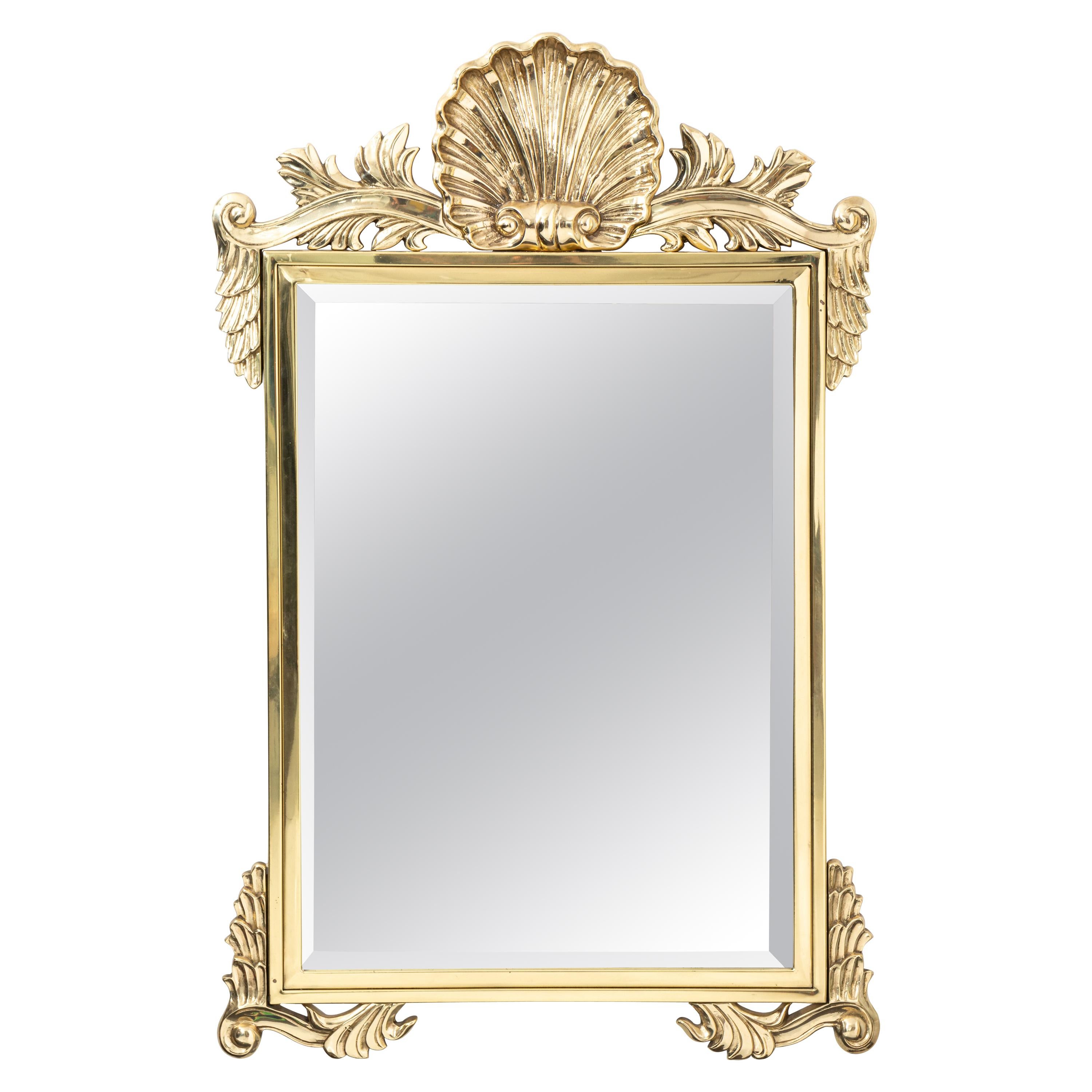 Large Solid Brass Shell Motif Beveled Mirror