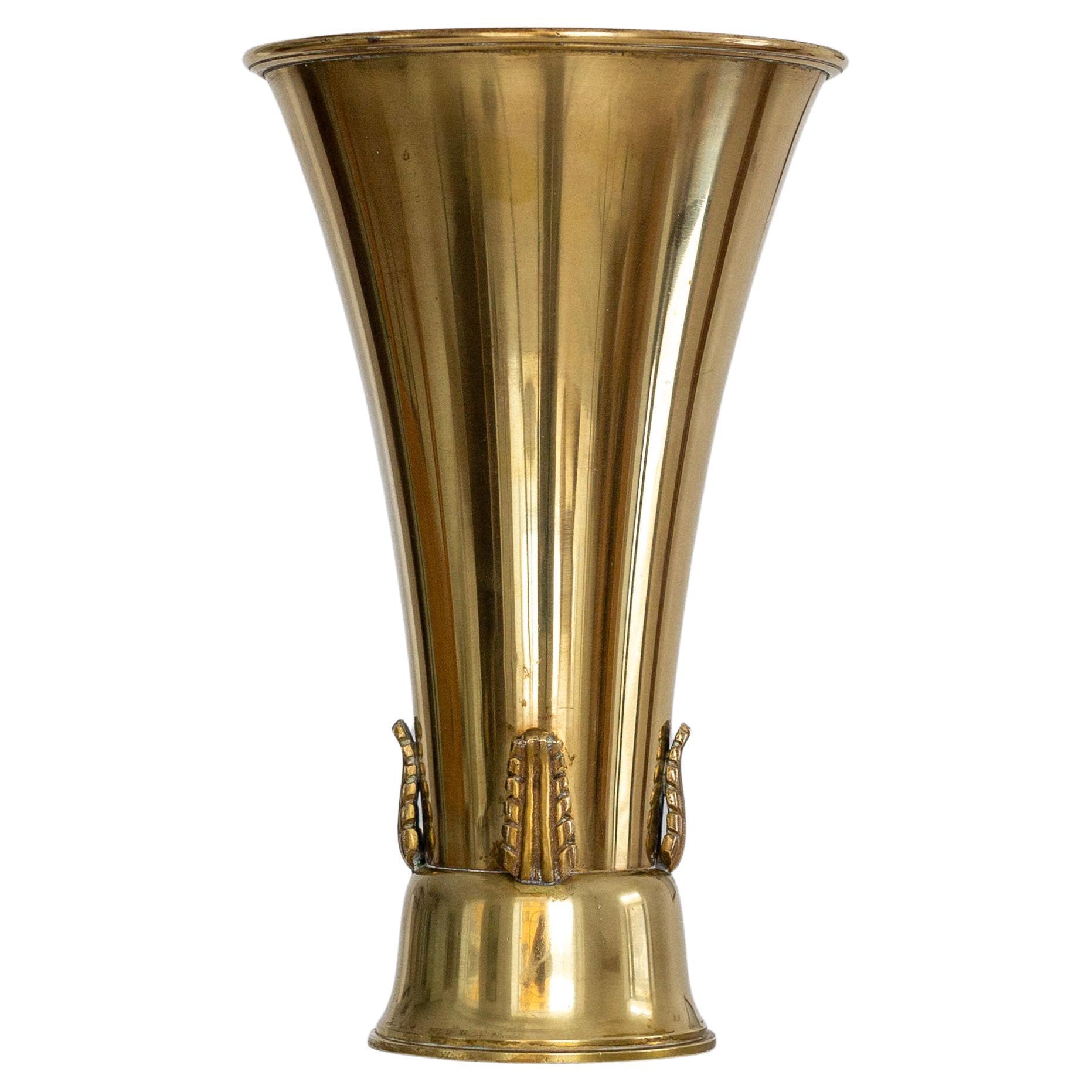 Large Solid Brass Vase by Ystad-Metall, Sweden, Art Deco / Scandinavian Modern For Sale