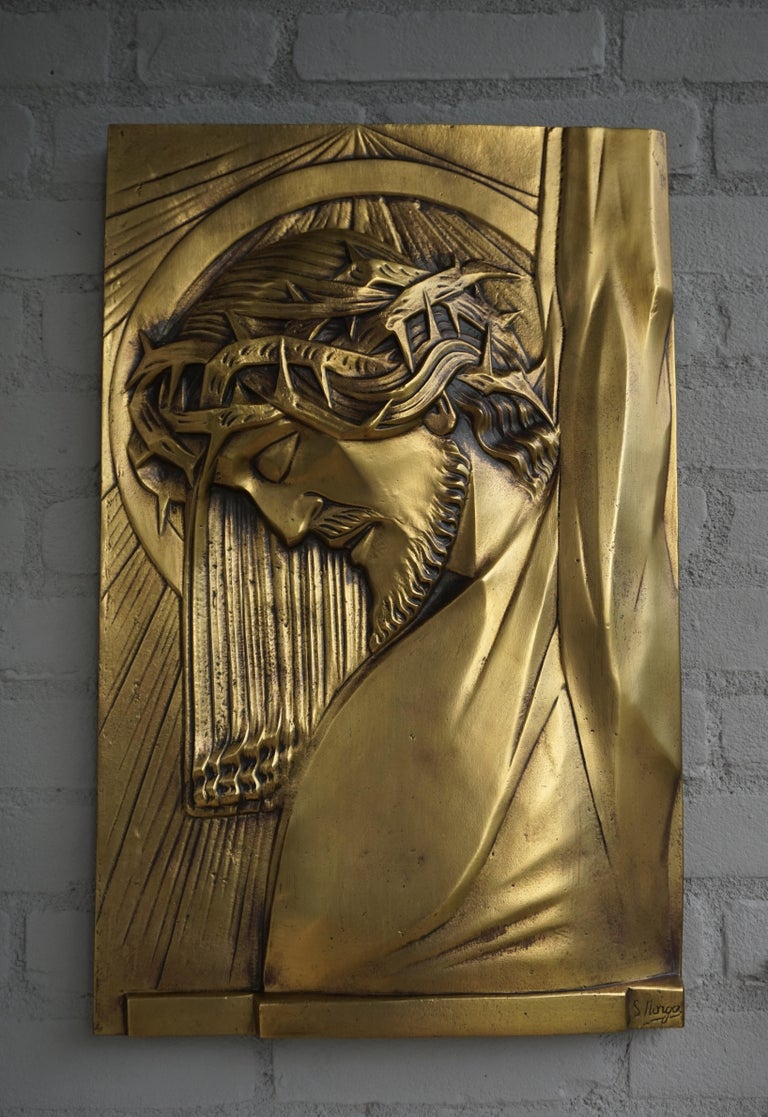 Large, Solid Bronze Art Deco Wall Sculpture of Christ on the Cross by S.  Norga at 1stDibs