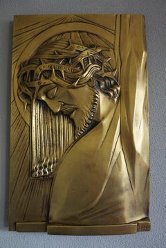 Large, Solid Bronze Art Deco Wall Sculpture of Christ on the Cross by S. Norga