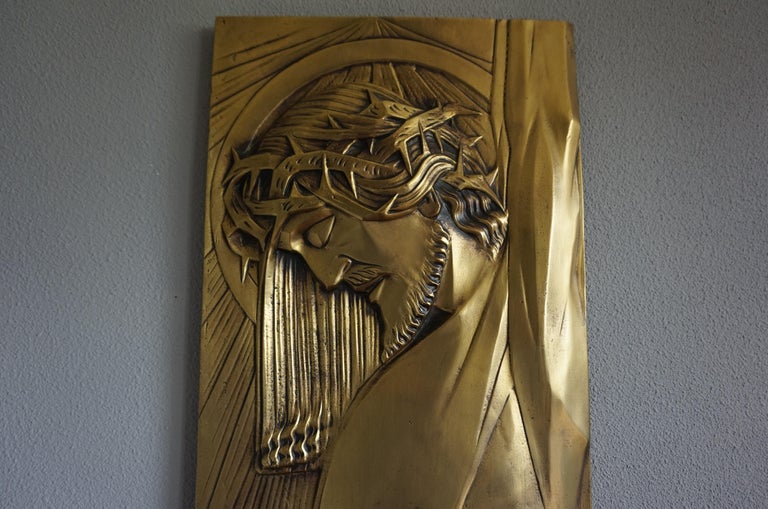 Large, Solid Bronze Art Deco Wall Sculpture of Christ on the Cross by S