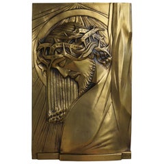 Large, Solid Bronze Art Deco Wall Sculpture of Christ on the Cross by S. Norga