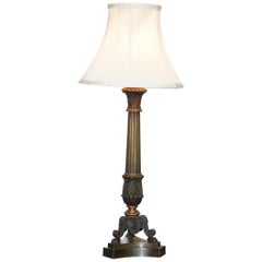 Large Solid Bronze Corinthian Pillared Candlestick Lamp Conversion, circa 1840