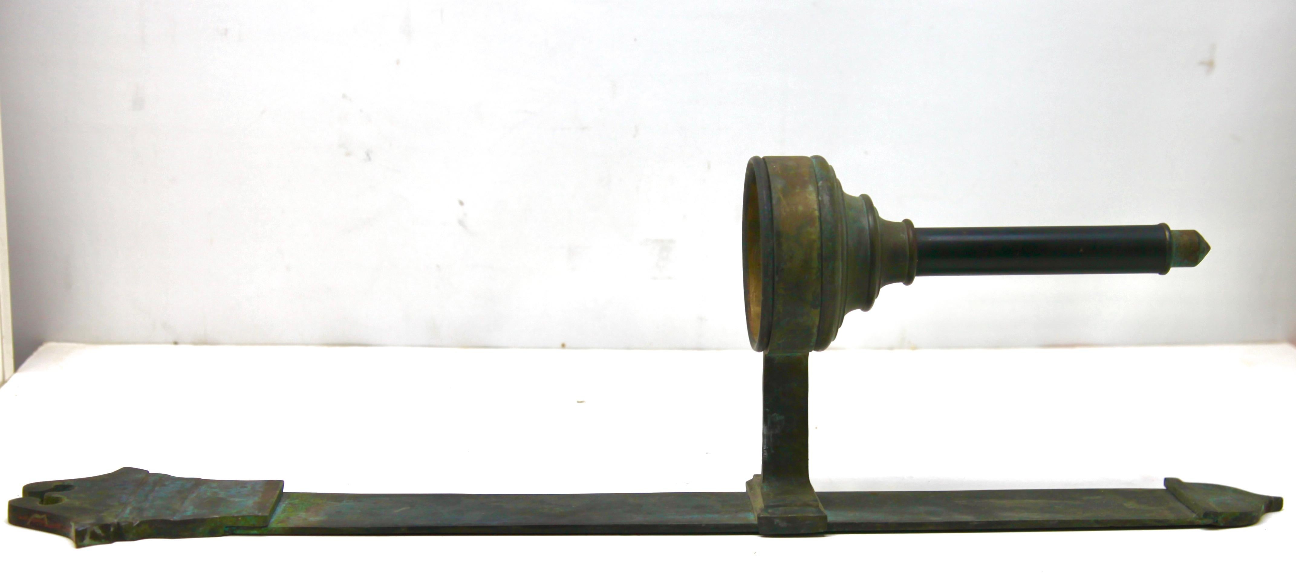 Early 20th Century Large Solid Bronze Wall Mound Candleholder with Mouth-Blown Glass