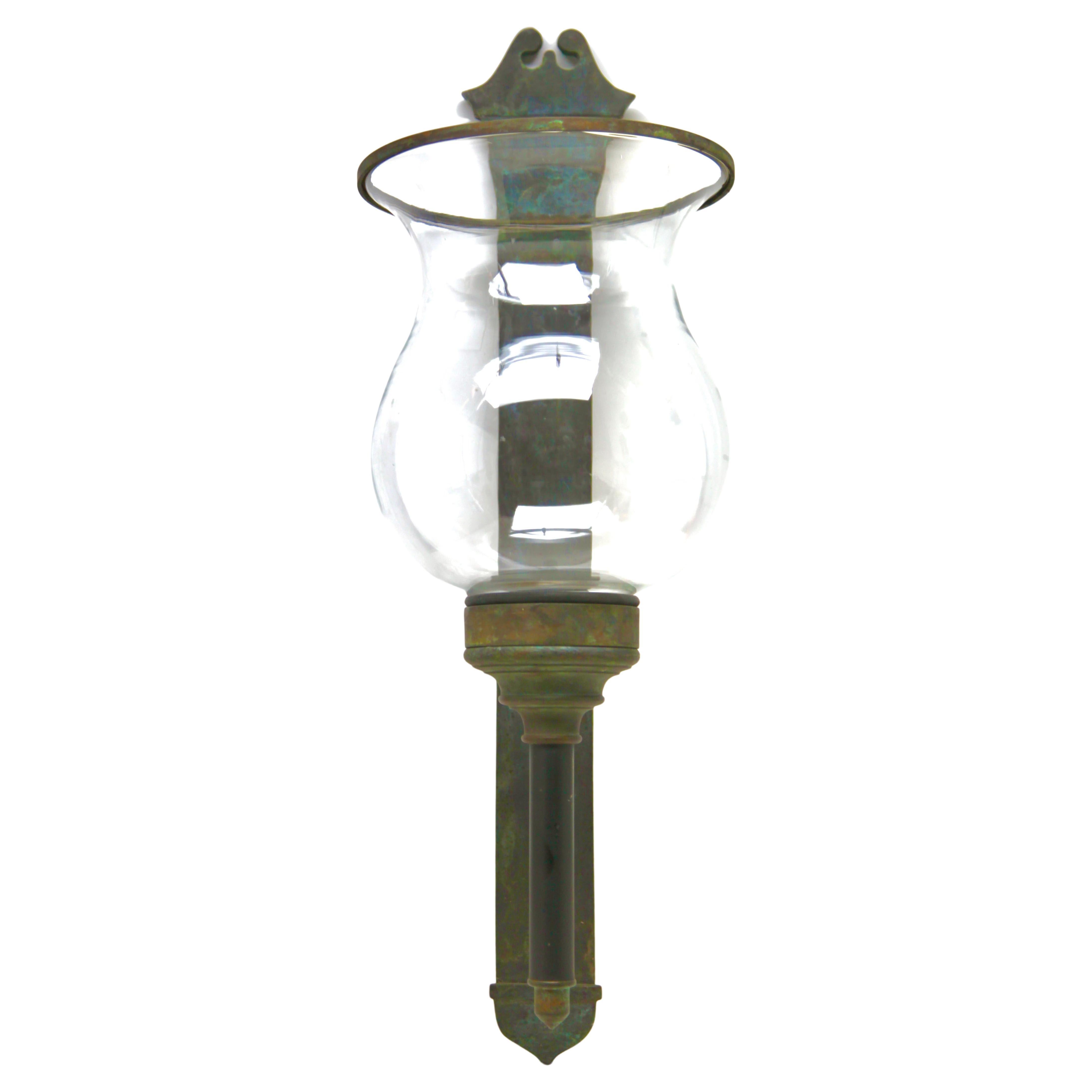 Large Solid Bronze Wall Mound Candleholder with Mouth-Blown Glass