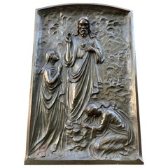 Antique Large, Solid Bronze Wall Sculpture / Plaque, the Resurrection of Jesus Christ