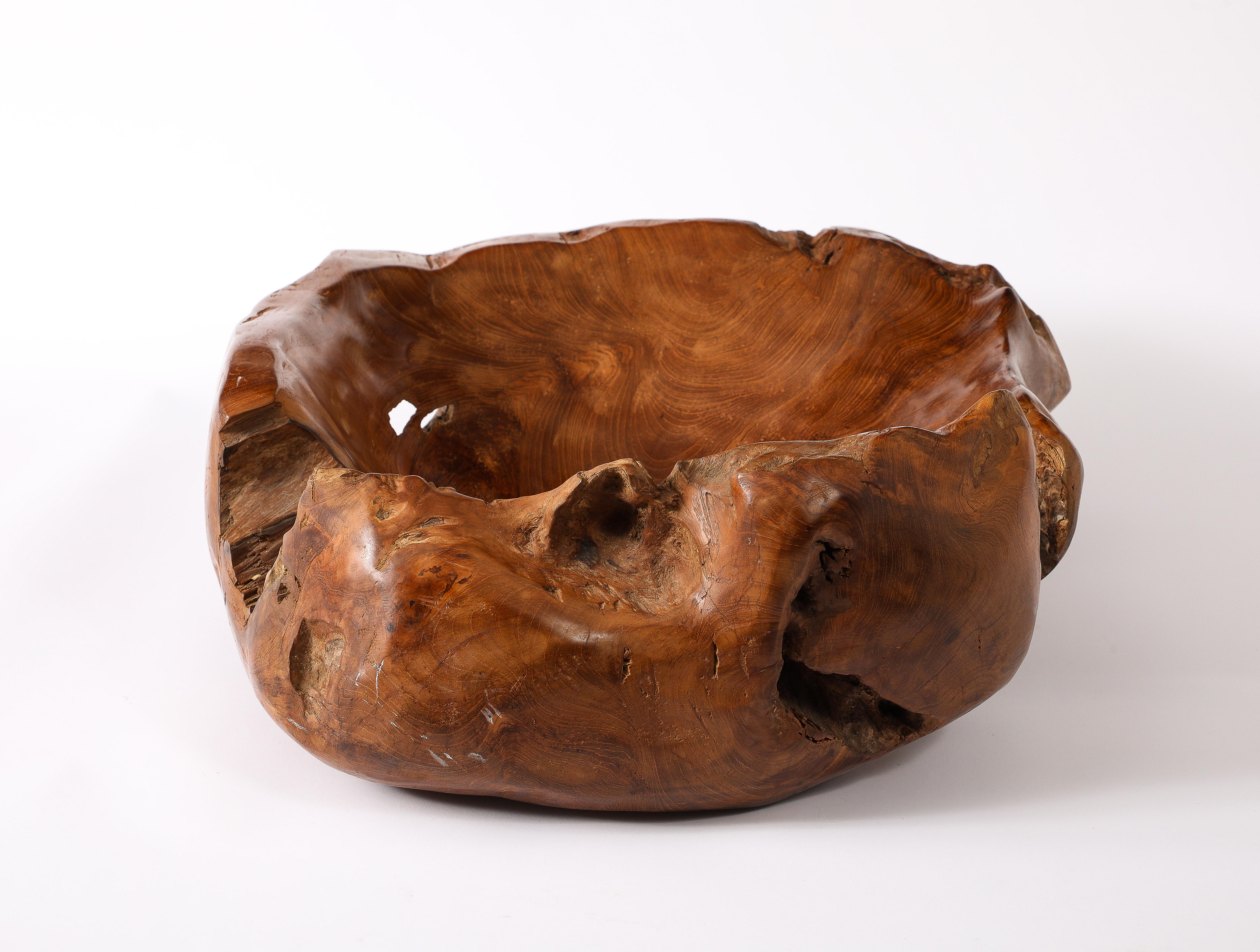 Large Solid Burlwood Carved Vessel, France 1950's For Sale 4