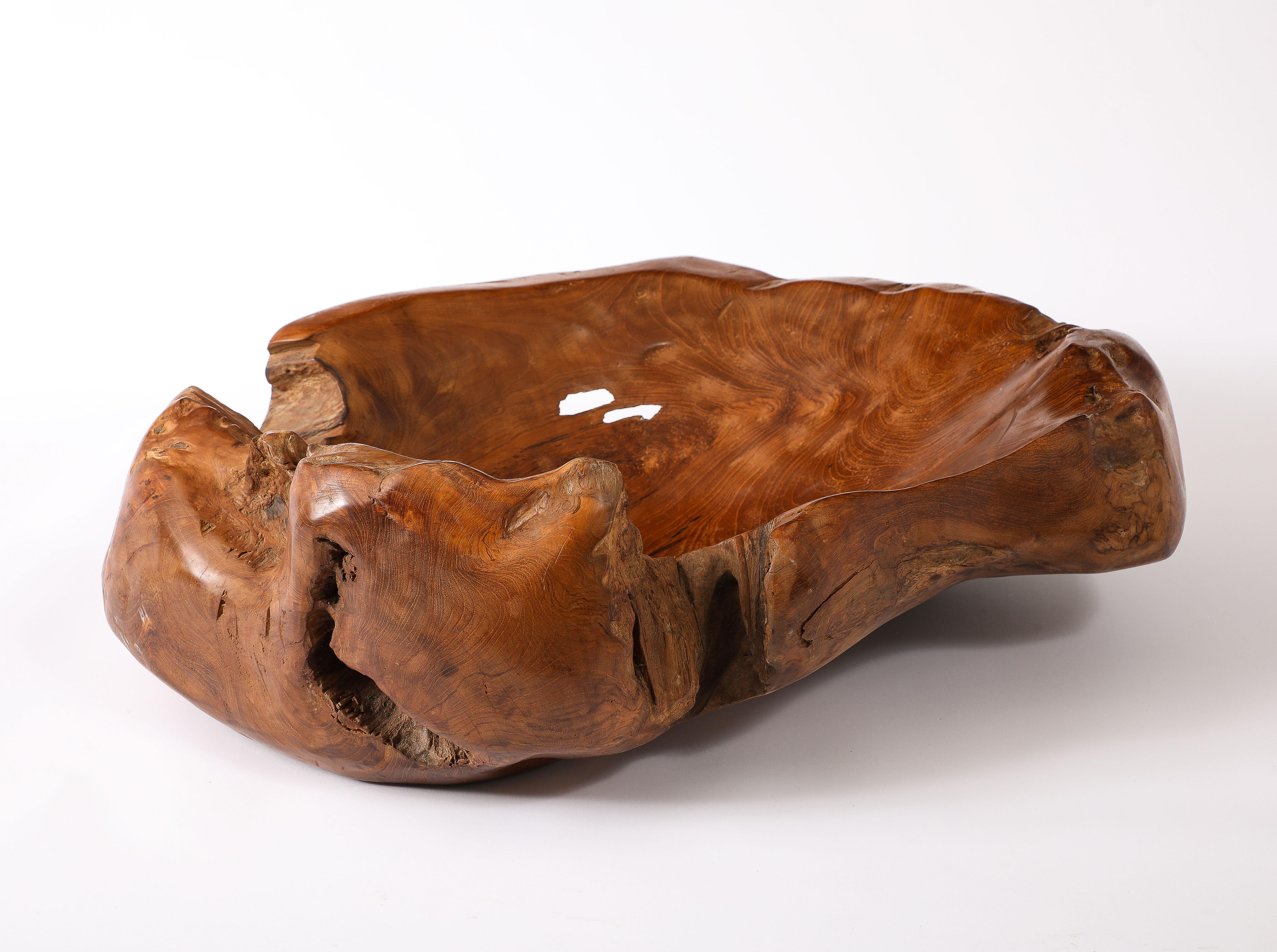 Large Solid Burlwood Carved Vessel, France 1950's For Sale 5
