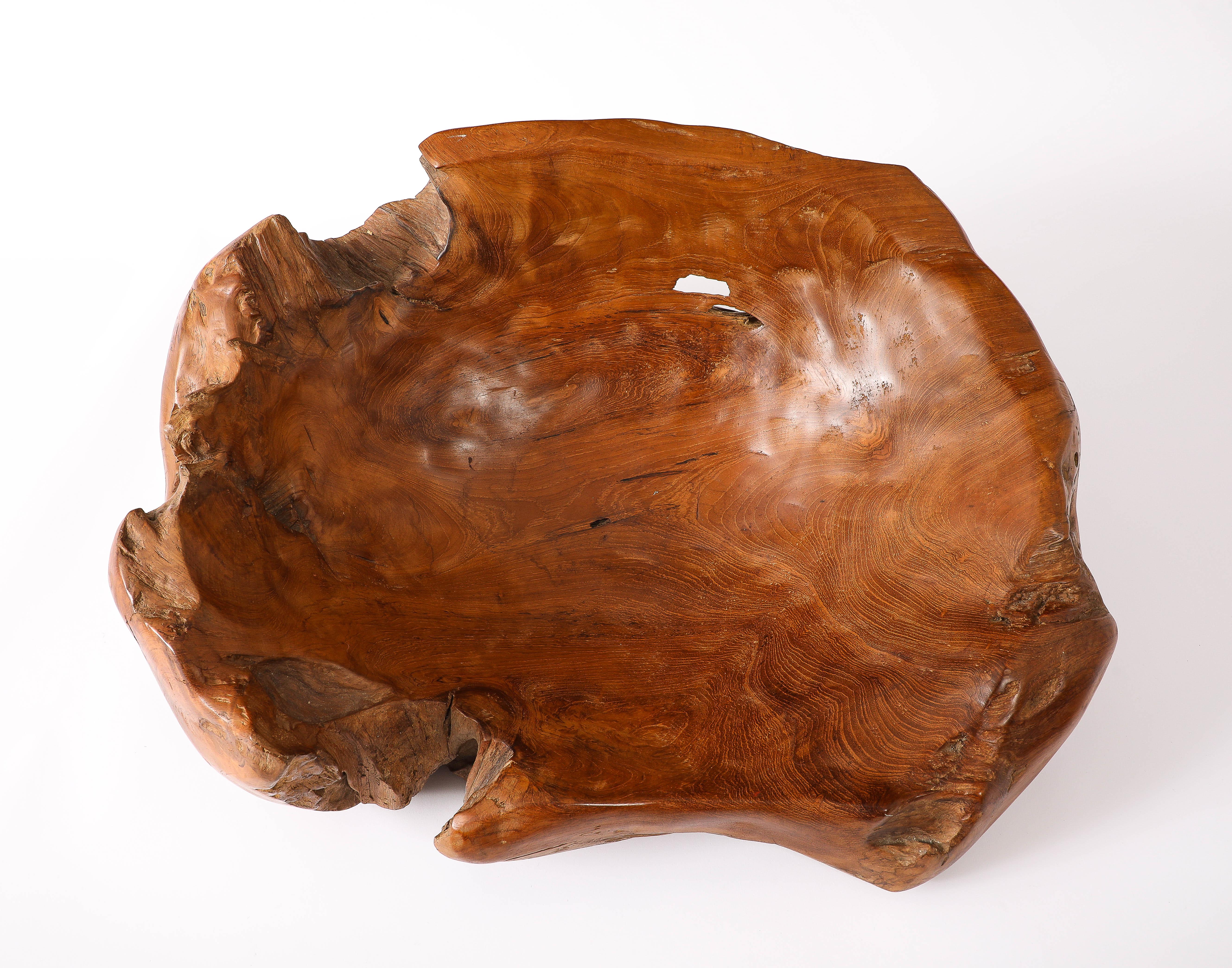 Large Solid Burlwood Carved Vessel, France 1950's For Sale 6