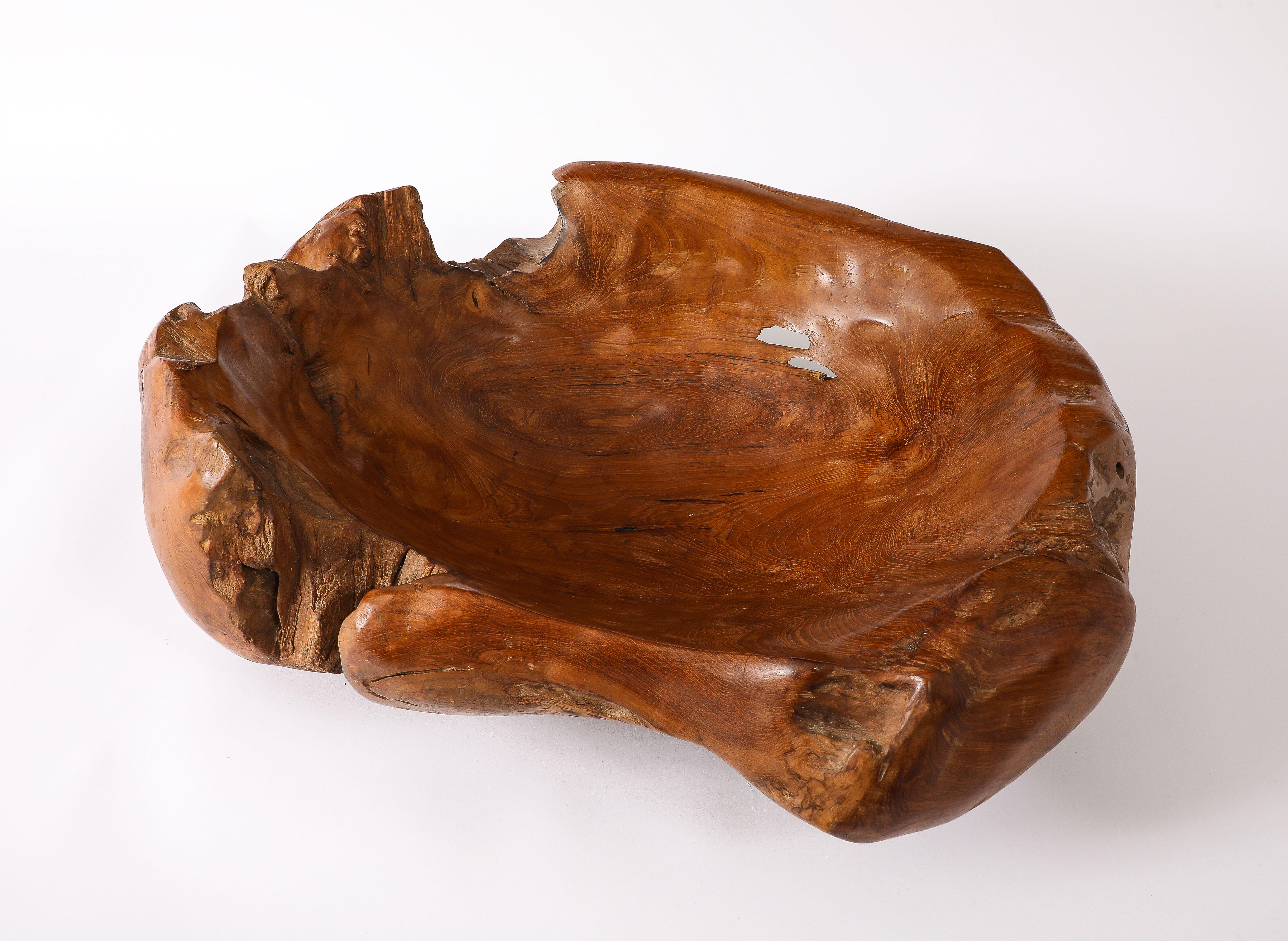 Hand-Carved Large Solid Burlwood Carved Vessel, France 1950's For Sale