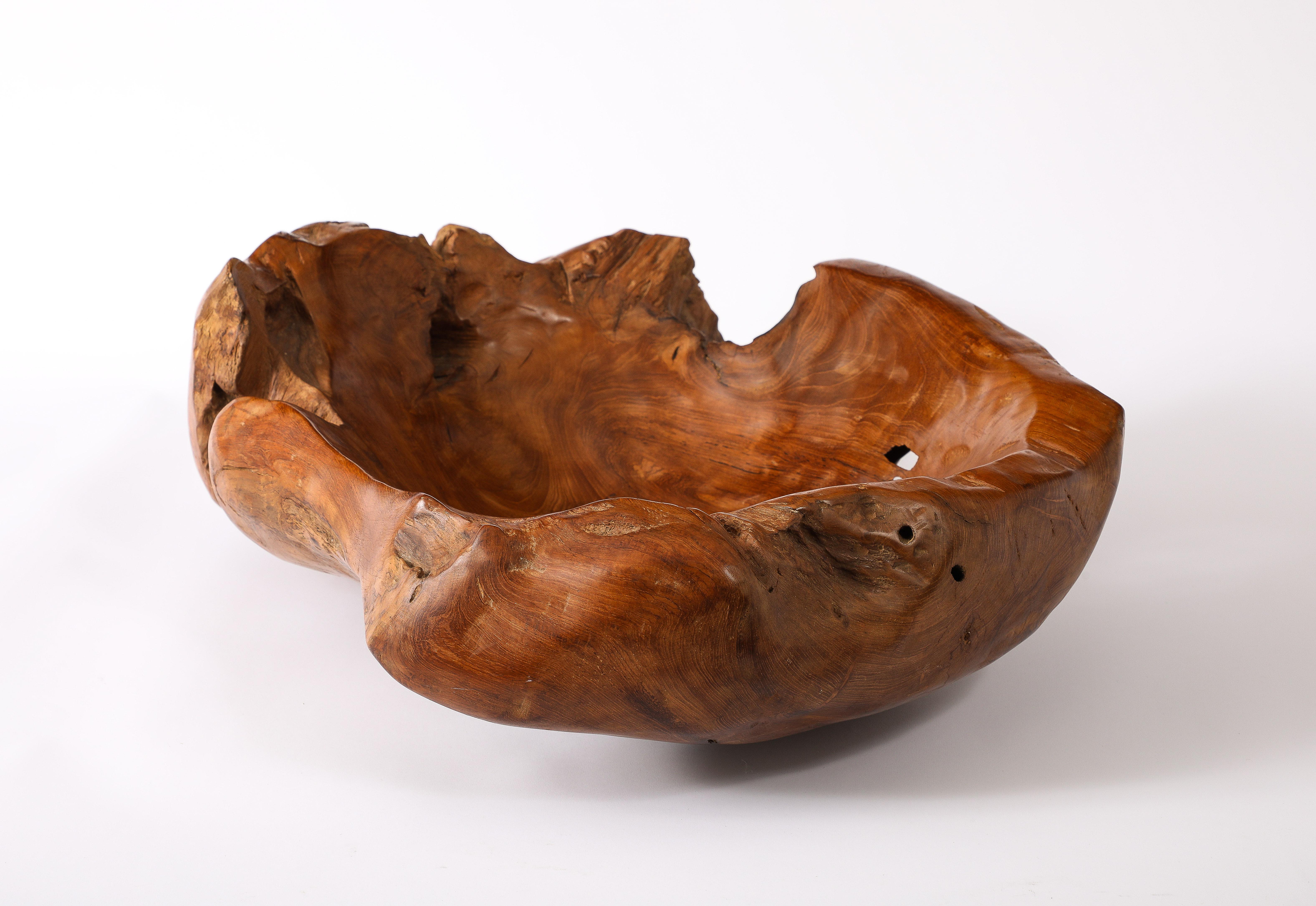 Large Solid Burlwood Carved Vessel, France 1950's In Good Condition For Sale In New York, NY