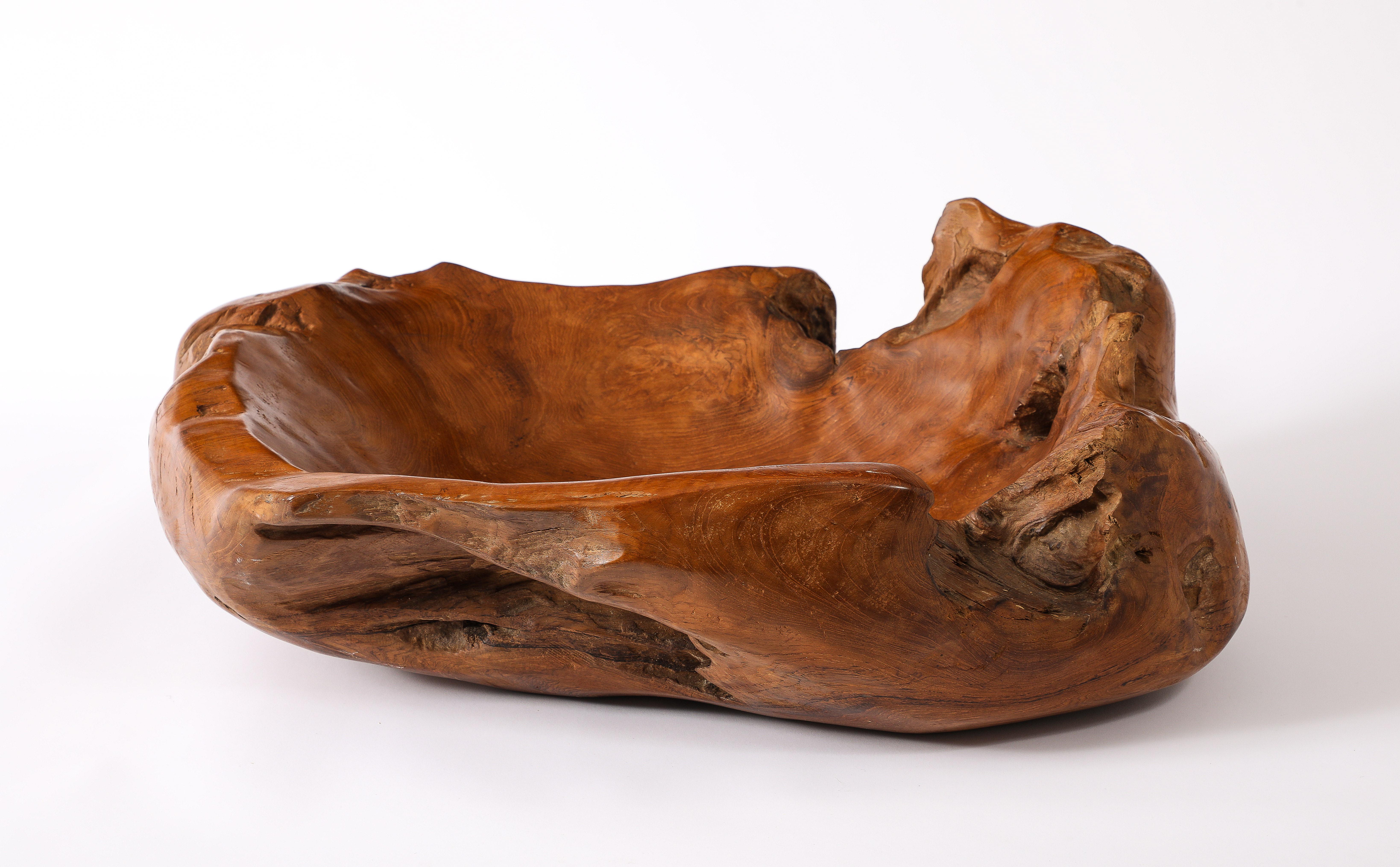 Large Solid Burlwood Carved Vessel, France 1950's For Sale 1