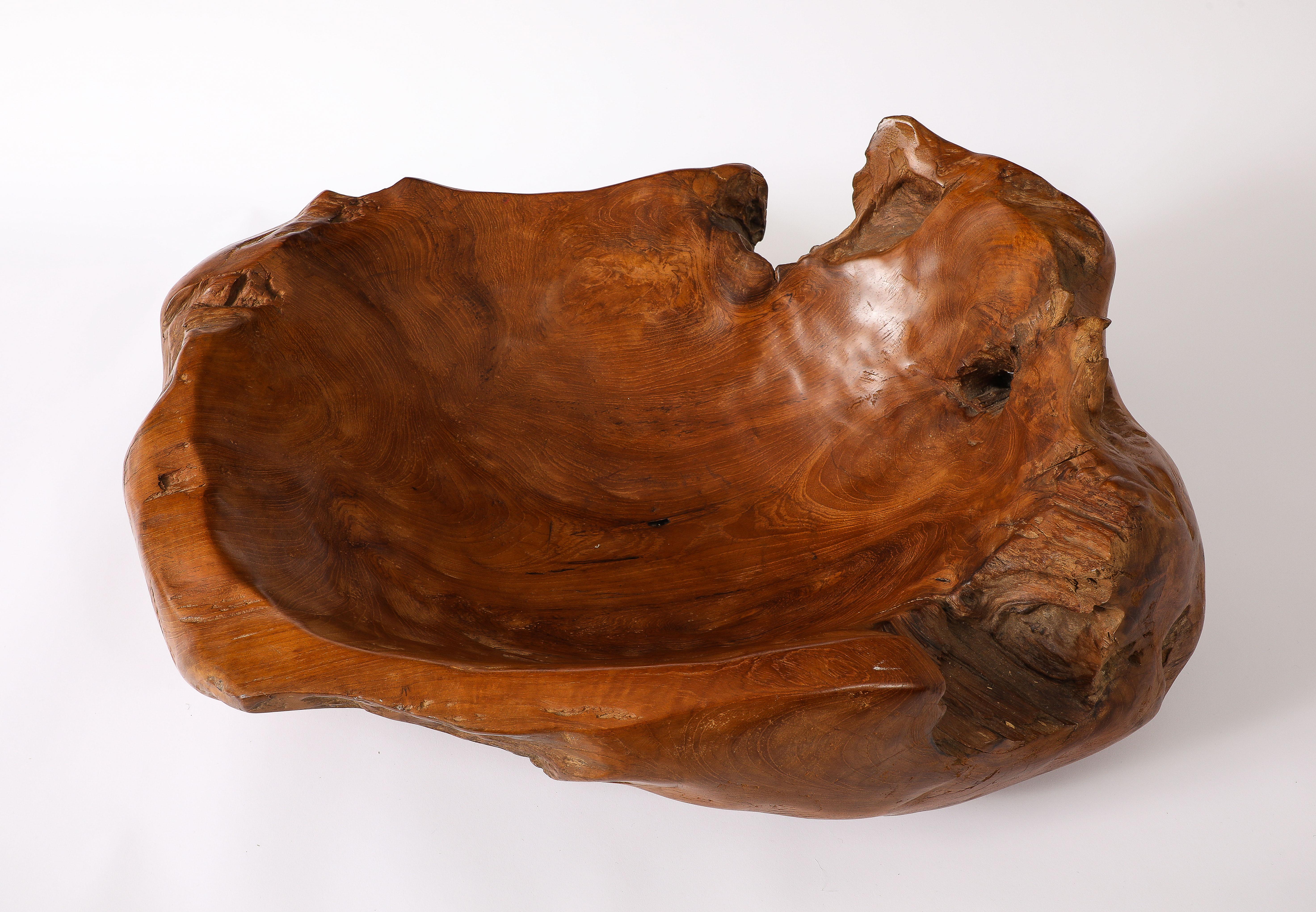 Large Solid Burlwood Carved Vessel, France 1950's For Sale 2