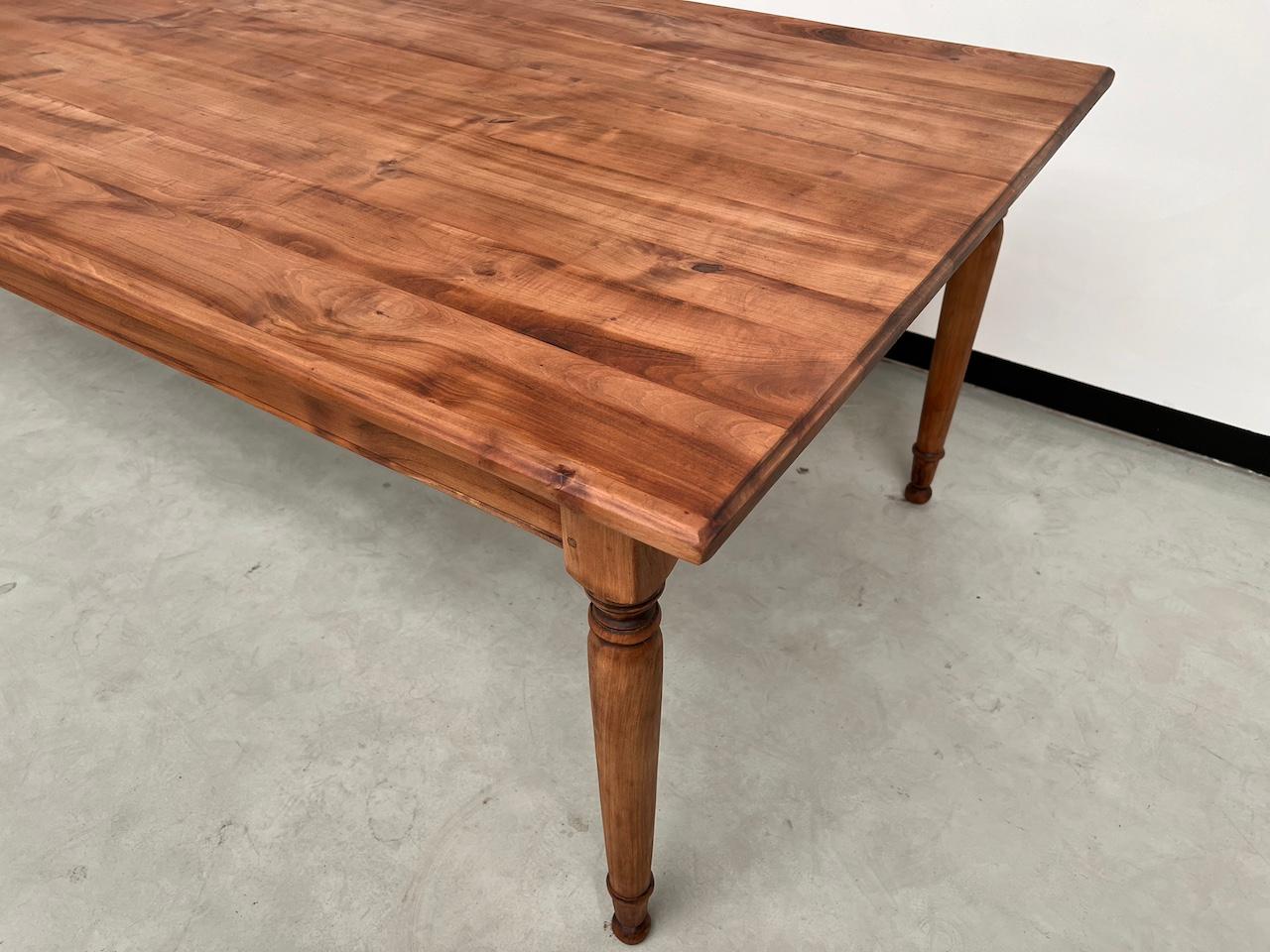 Late 20th Century Large solid cherry farm table, 250 x 110 cm