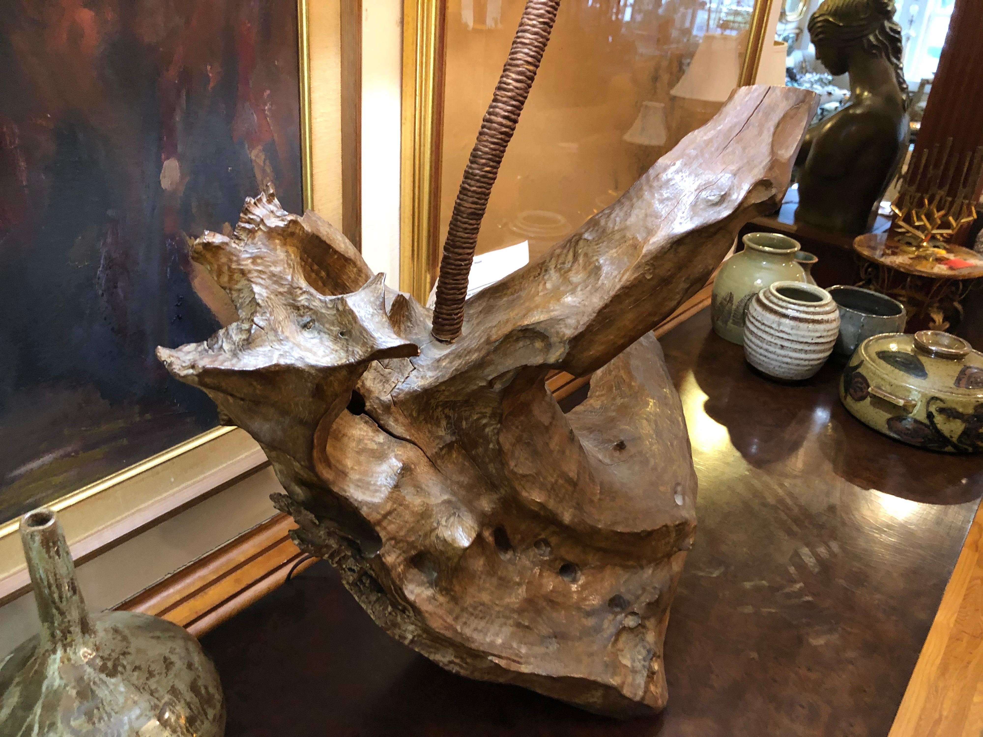 Large Solid Driftwood Lamp with Shade 10