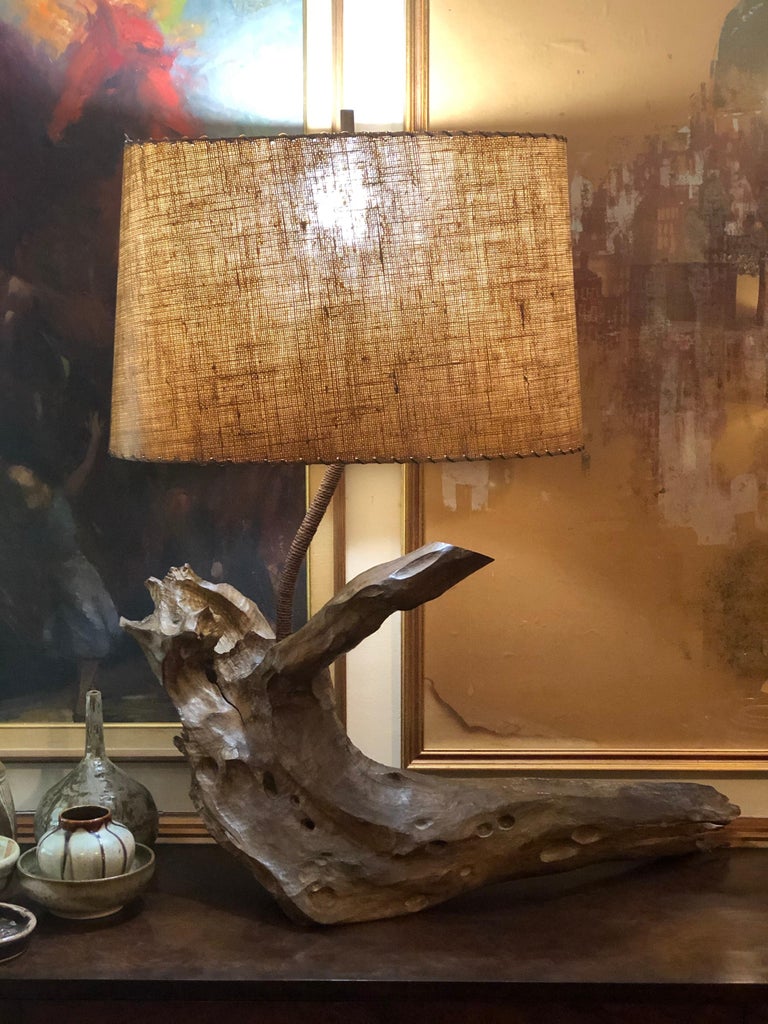 Large Solid Driftwood Lamp with Shade For Sale at 1stDibs