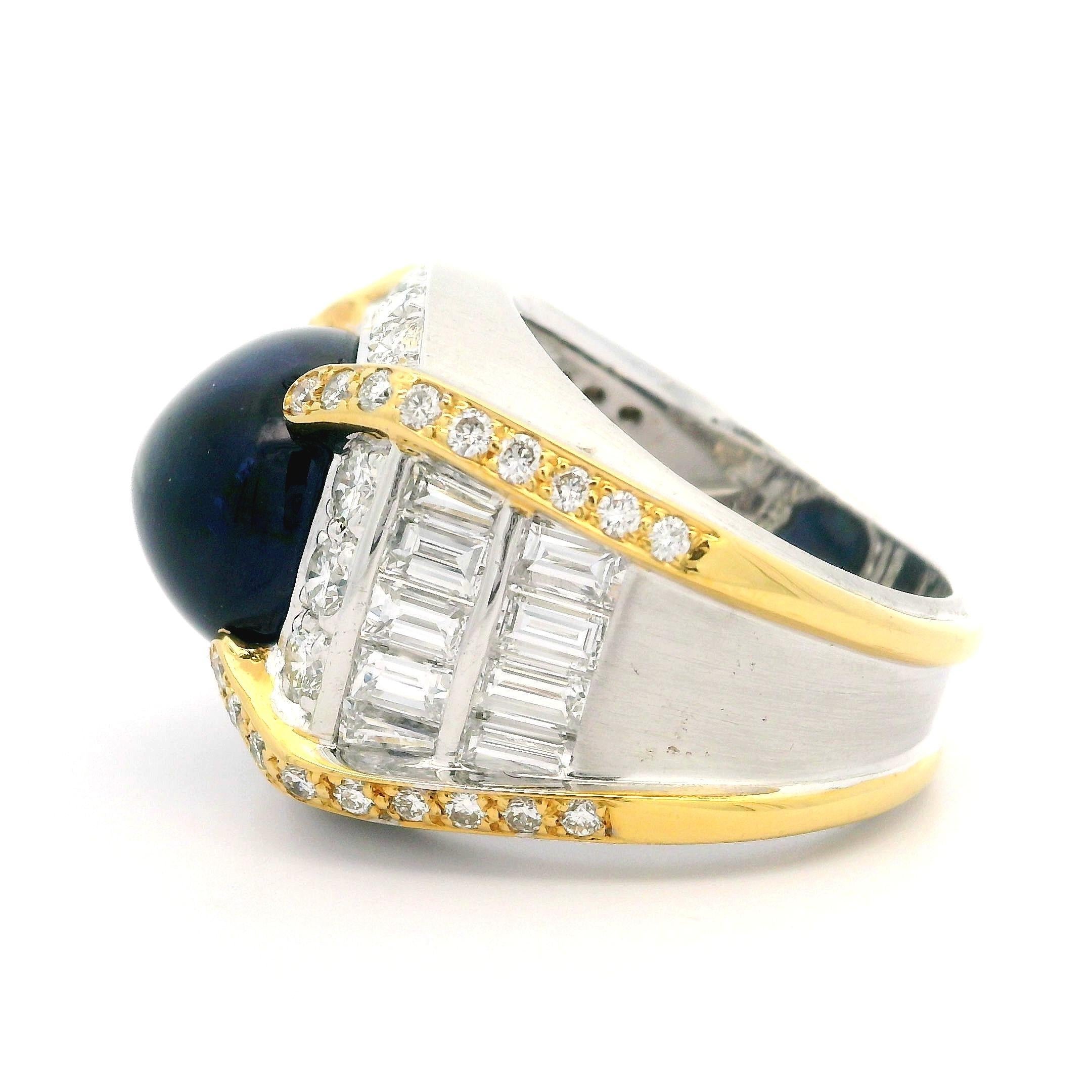 Women's Large Solid Gold GIA 21.95ctw Oval Cabochon Sapphire w/ Diamond Statement Ring For Sale